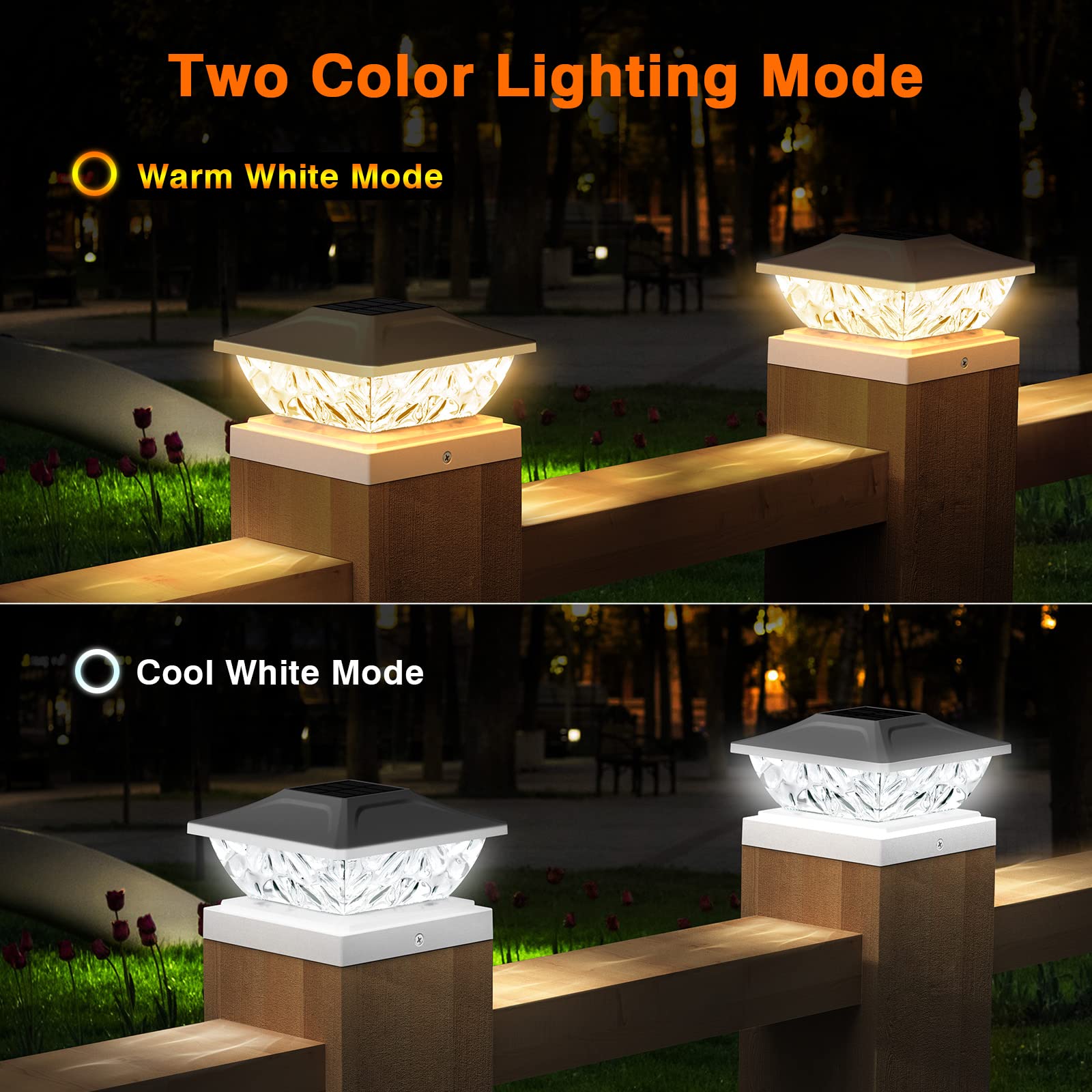 ENSLI Solar Post Cap Lights - 4 Pack, 2 Mode, Waterproof, Plastic, Fits 4x4, 4.5x4.5, 5x5 Posts,
