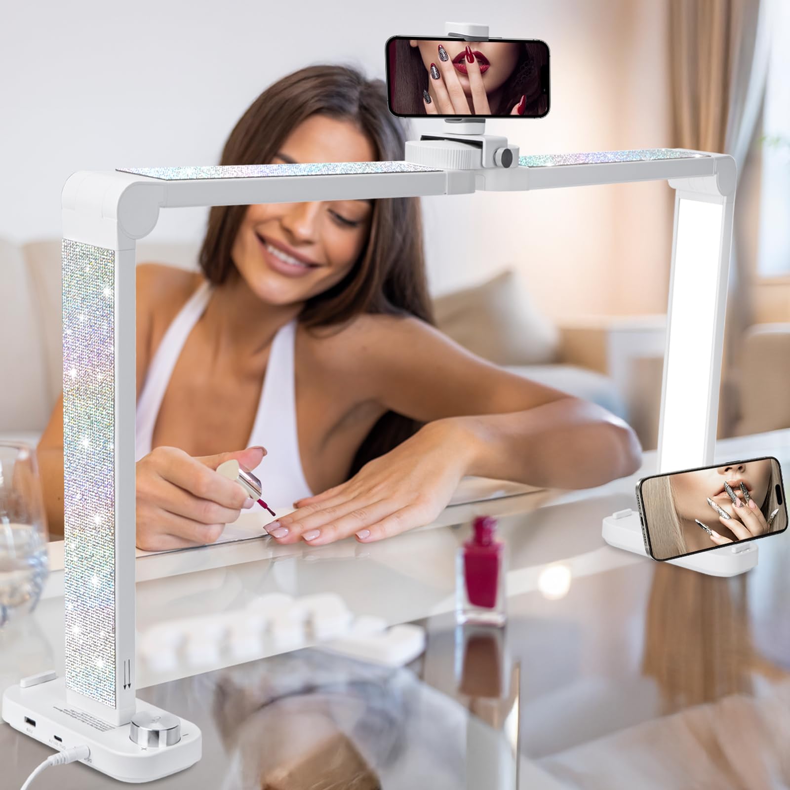 obcd 34in Nail Light for Desk Foldable Large Half Moon Lamp Suitable for Nail Tech Beauty Manicure Eyelash Extension Tattoo Eyeb