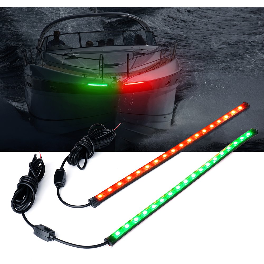 Xprite 12" Led Boat Navigation Lights Red And Green Bow Boat Light Strips For Boats Marine Vessel Pontoon Yacht