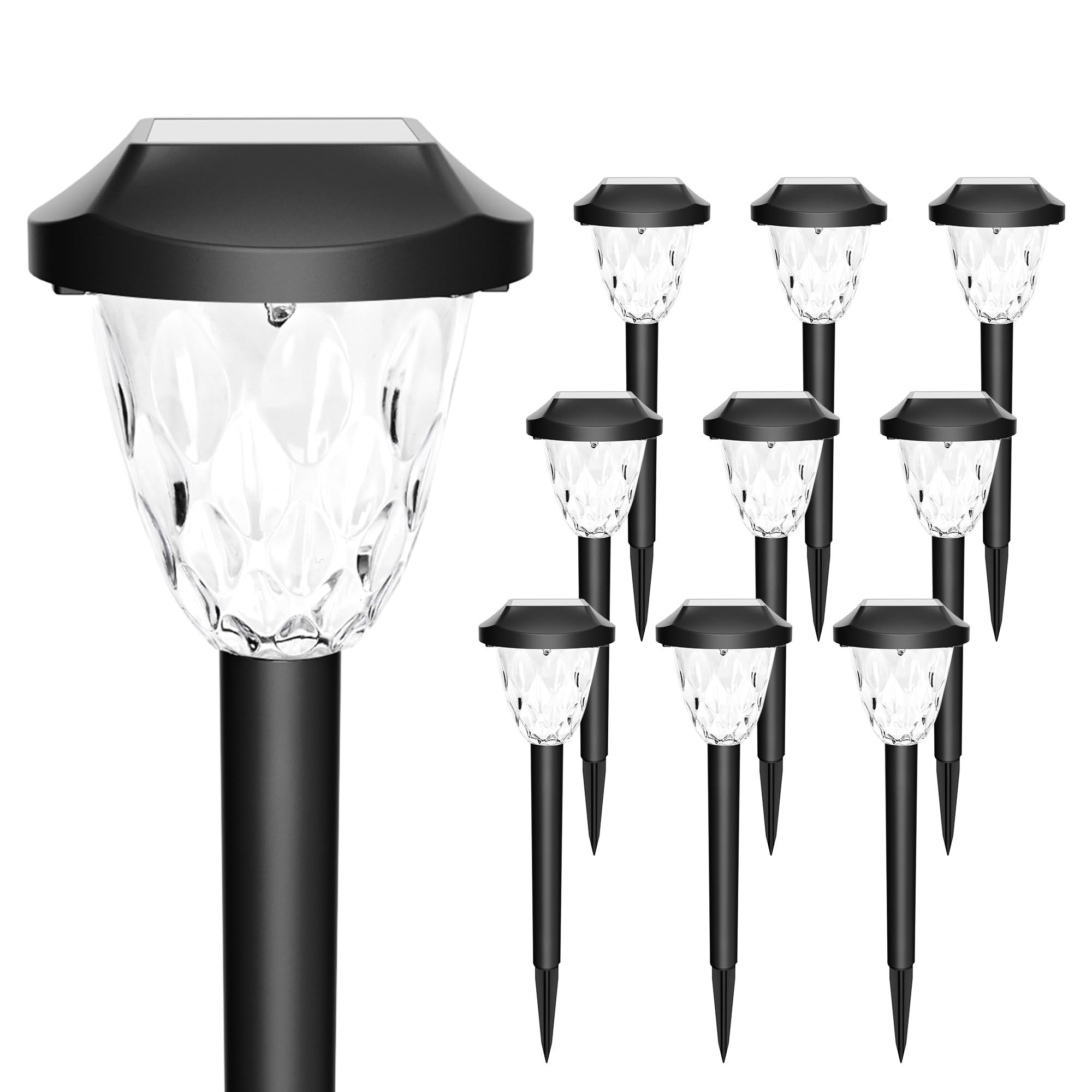 GIGALUMI 10 Pack Solar Lights Outdoor, Solar Pathway Lights with Great Pattern, Waterproof Auto On/Off Solar Lights for Outside 