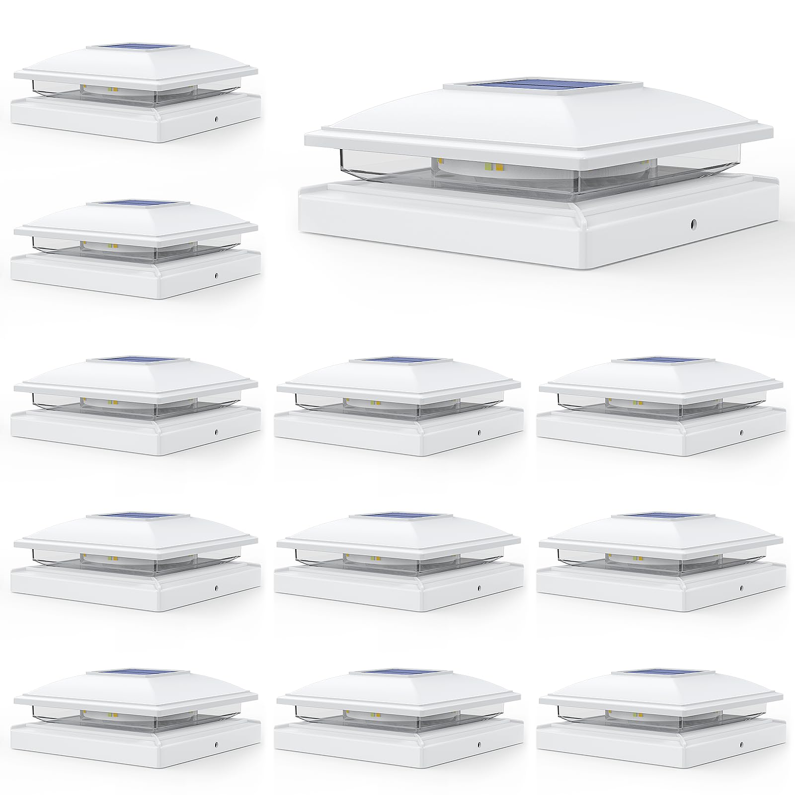 APONUO Solar Post Cap Lights, 12 Pack 2 Modes (Warm/White Light) Outdoor Waterproof 4x4 Post Solar Lights, Solar Powered Garden 