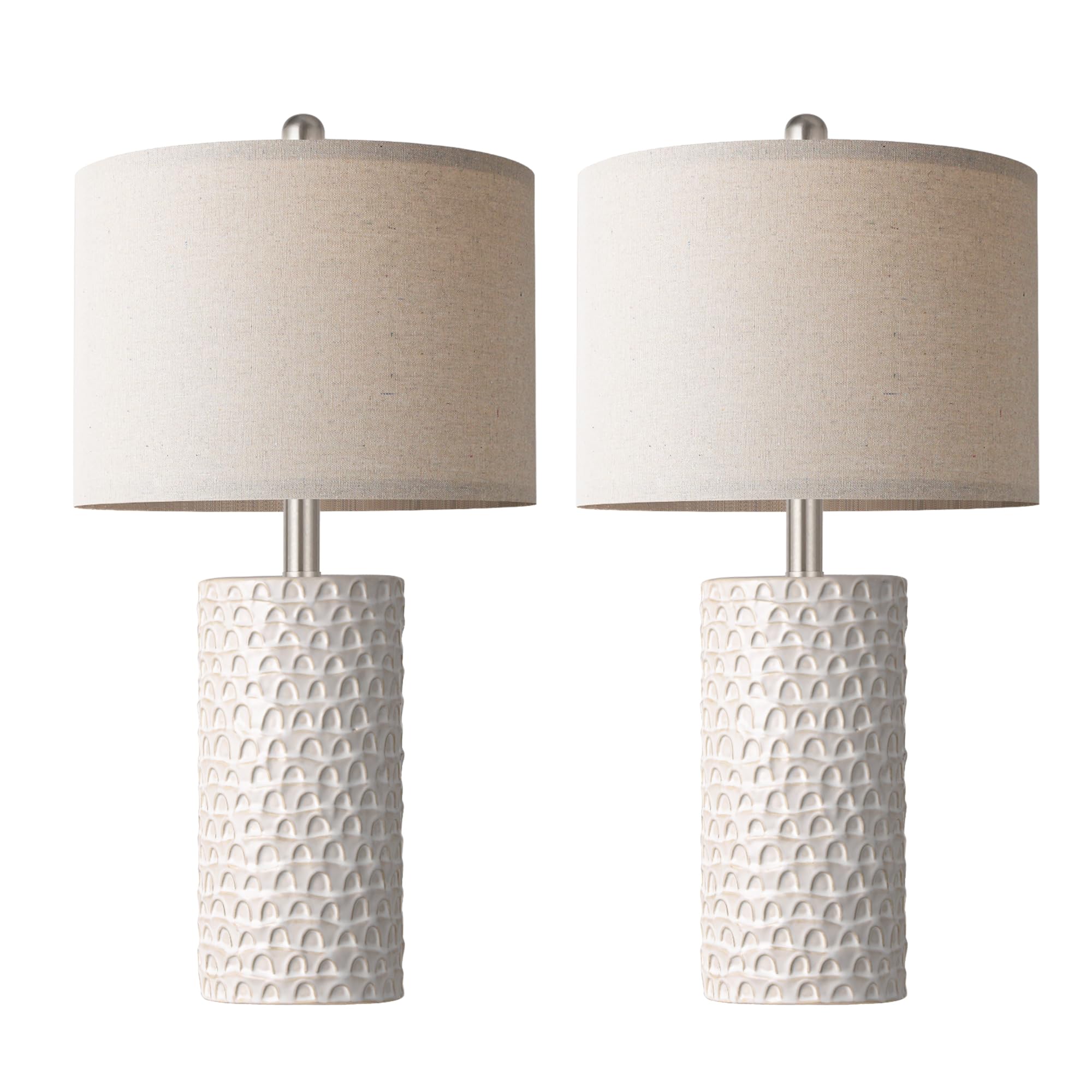 PARTPHONER Modern Ceramic Table Lamp Set of 2, Beige and White, Rustic Farmhouse Design for Living Room and Bedroom, Model STR-DL-0005