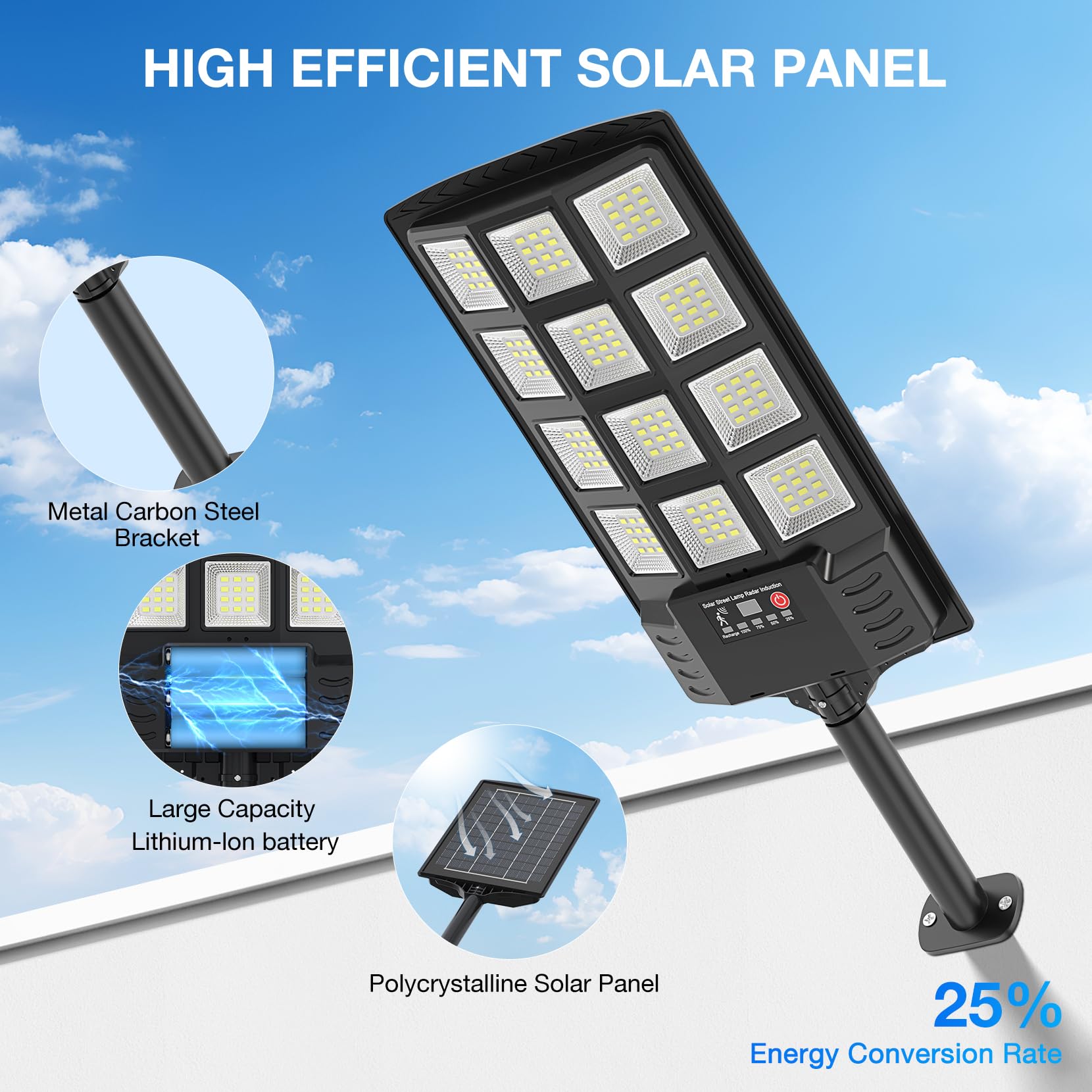 Solar Street Lights Outdoor Waterproof, 320 Wide Angle Solar Flood Lights Outdoor 16000Lm Led Solar Parking Lot Lights With Moti