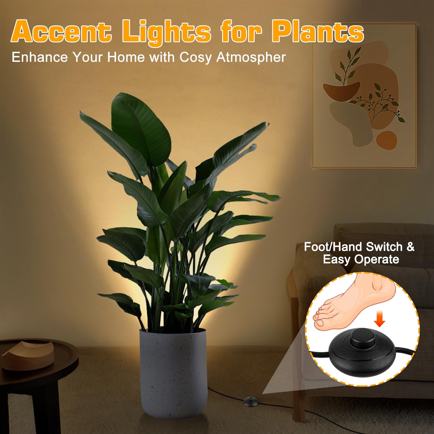 Linqelly 2 Pack Uplights Indoor Floor Can Lights 3000K Accent Lighting Spotlights Up Lights With Foot Switch For Living Room Cor