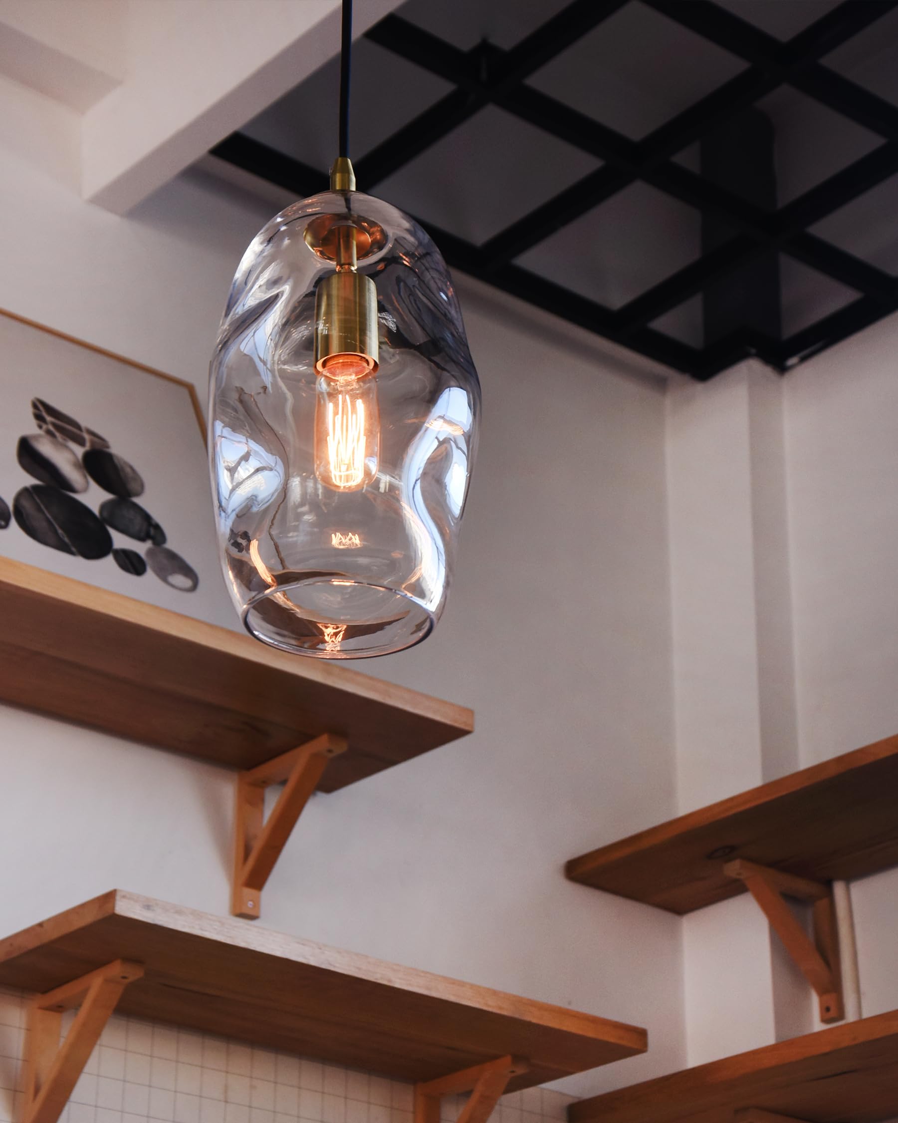 Casamotion Gold Pendant Lights Kitchen Island Blown Art Glass Clear Organic Globe Modern Brass Kit Bar Counter Entryway Hallway