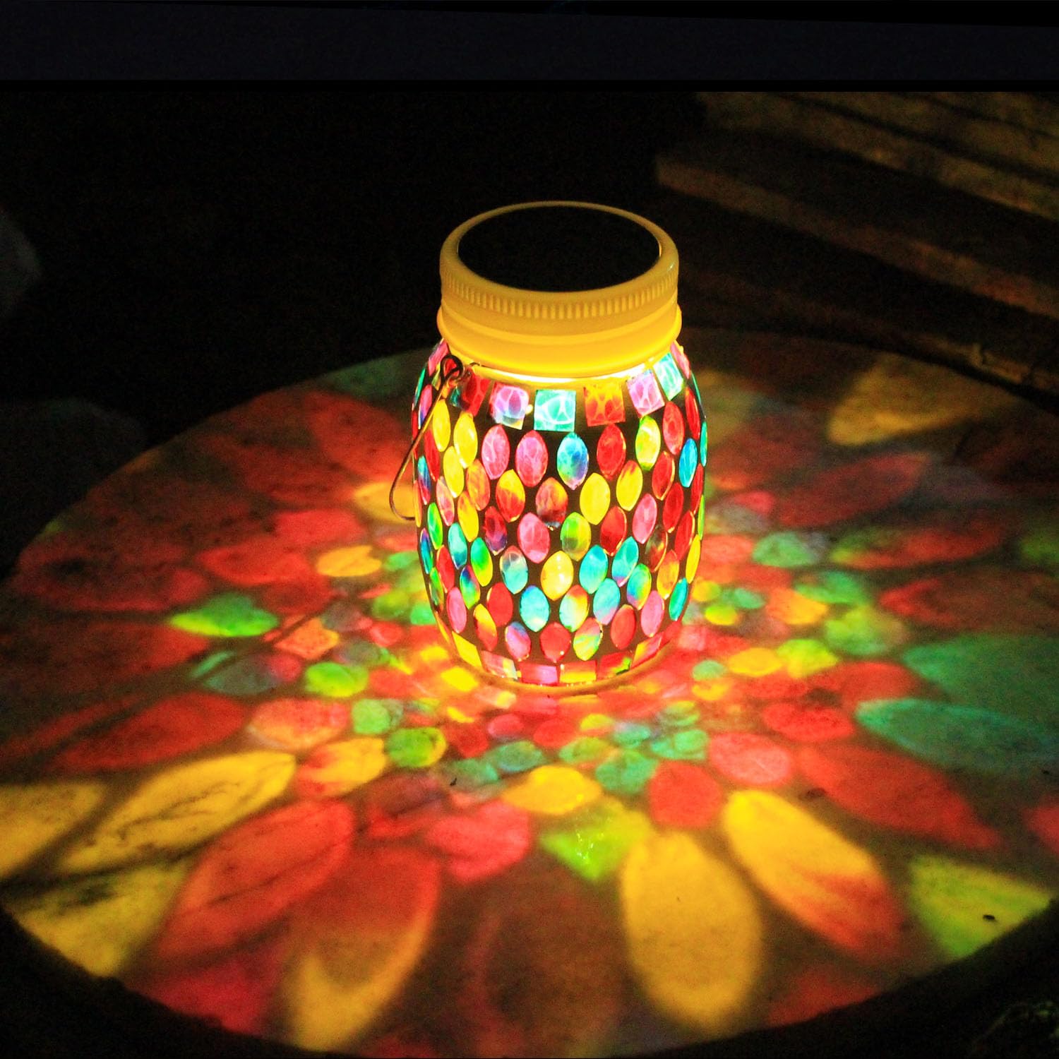 Mosaic Lanterns Outdoor Garden Decor Waterproof Lights,Solar Mosaic Christmas Gifts for Women Mom Grandma Halloween and Garden,P