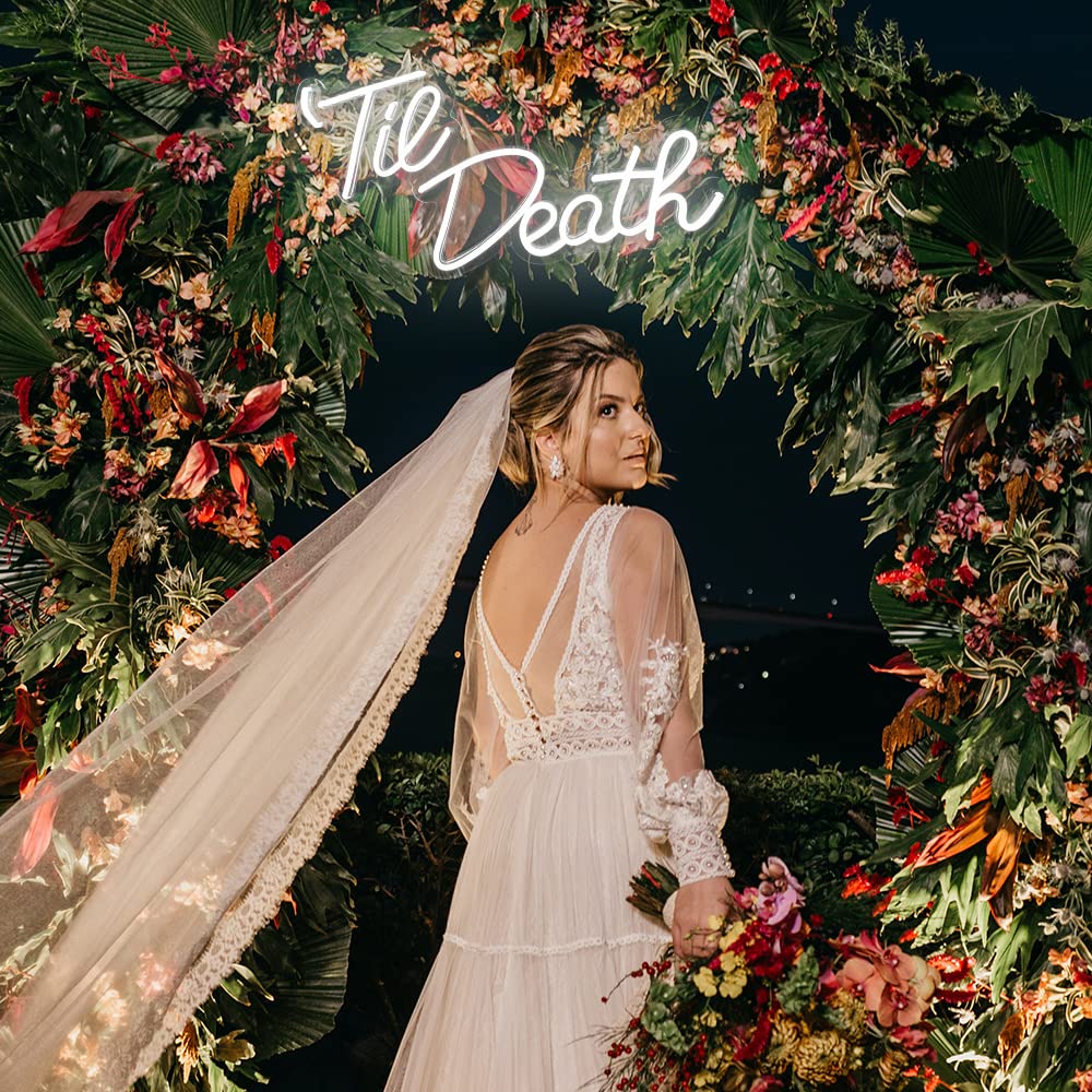 Jxin Til Death Neon Sign For Wall Decor  Til Death Led Neon Light Signs For Wedding Engagement Birthday Anniversary Proposal Party Bedroom Office  Wedding Gifts For Loved Ones  16X9 White