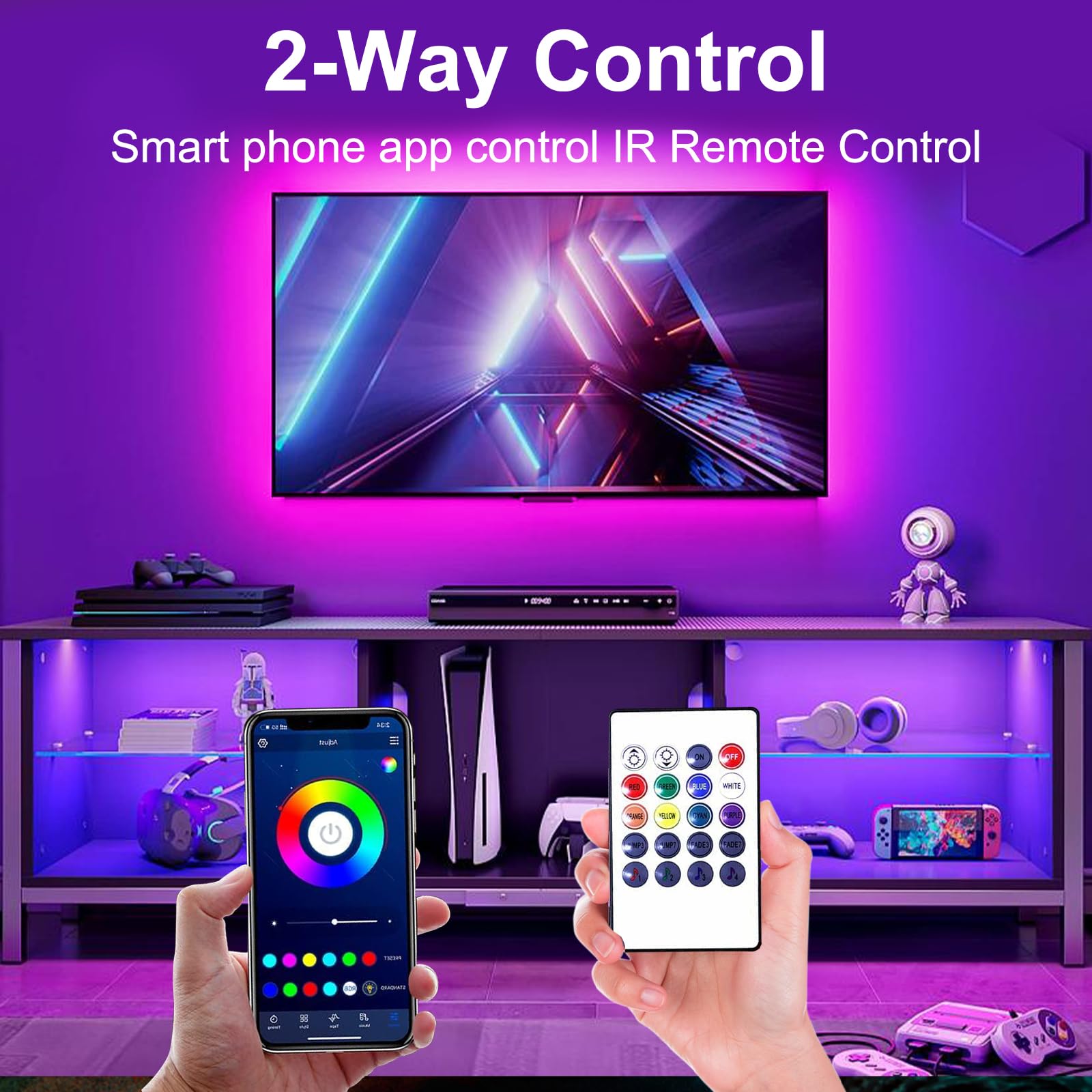 Volivo Led Lights For Tv Led Backlight 15Ft, Bluetooth Led Strip Lights For 65-75 Inch Tv Behind With Remote Control, Usb Rgb Color Changing Music Sync Tv Led Light Diy Home Decor