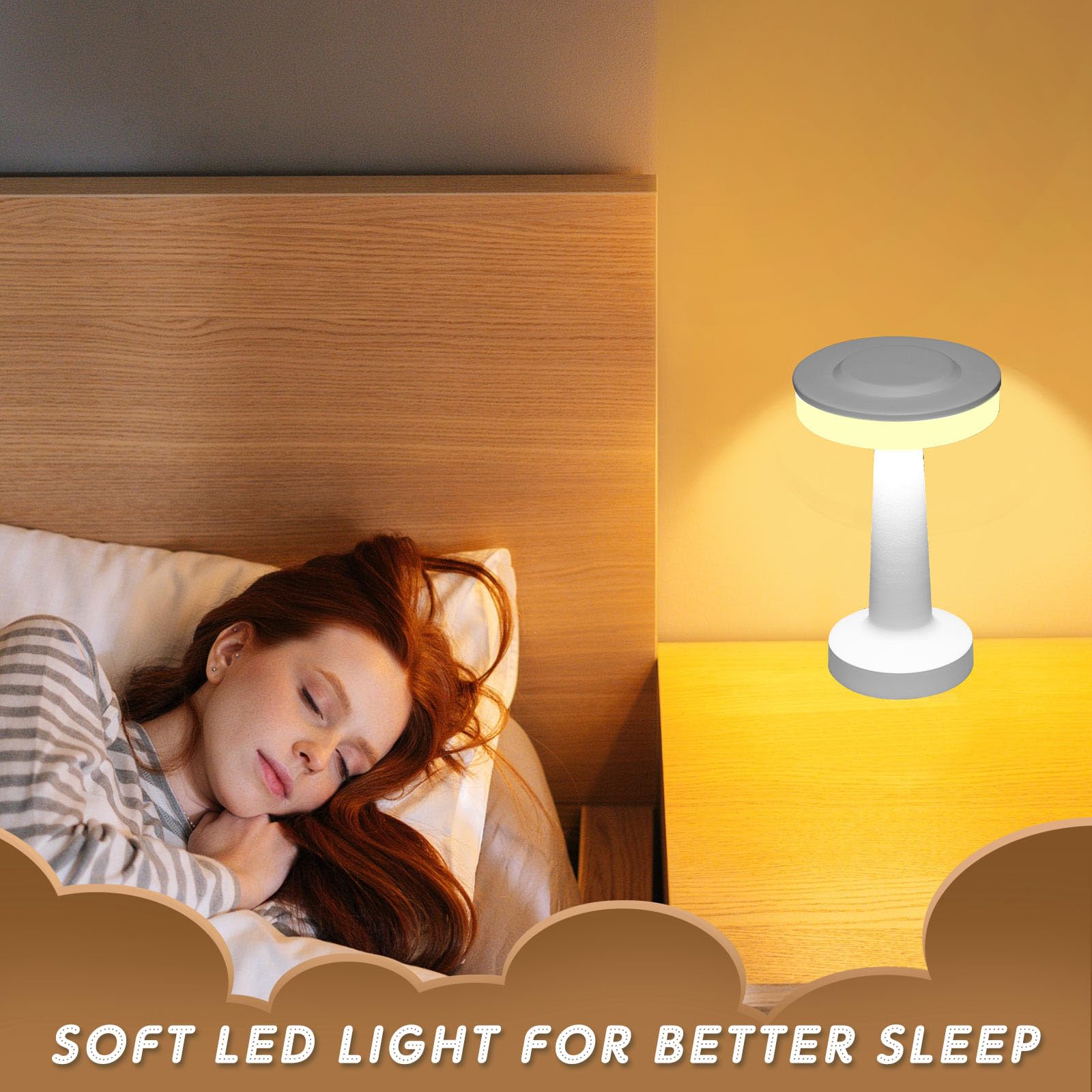 Riakrum LED Portable Metal Table Lamp - Touch Sensor, 3 Color Dimming, Rechargeable, Cordless, White - Model Riakrum-Table Lamp-402