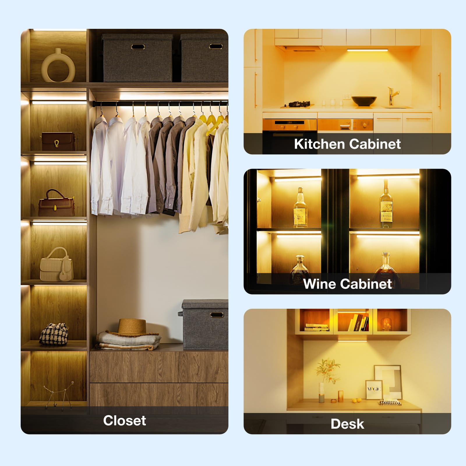 MEKKLEON Remote Control Under Cabinet Lights, 20CM USB Rechargeable Magnetic LED, Dimmable, Black - Model M3-LB55