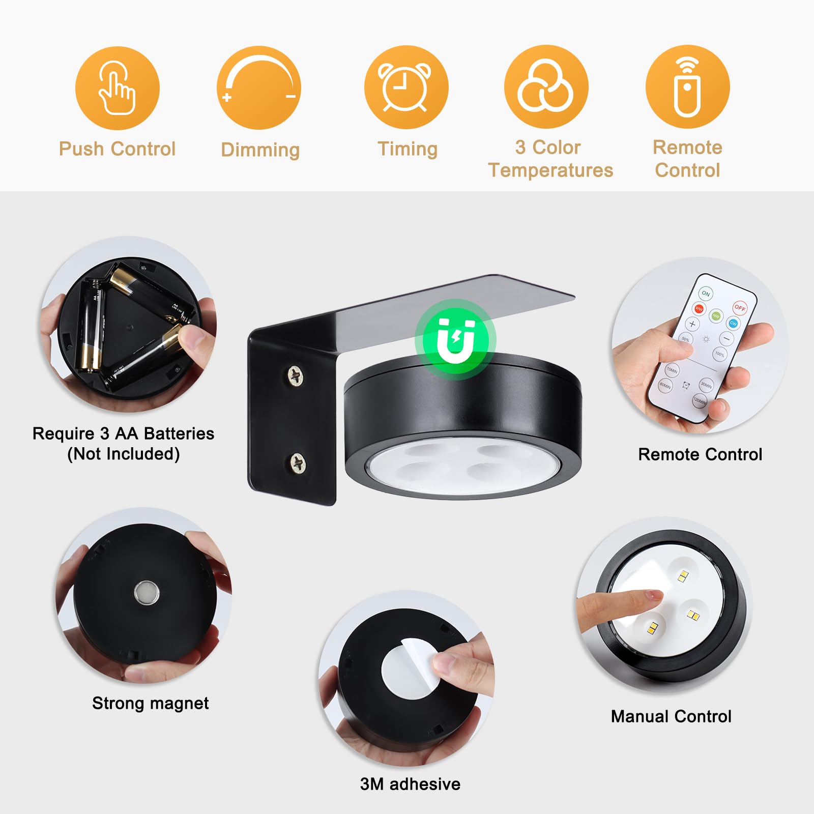 KELUOLY Picture Light 4-Pack, Battery Operated, Dimmable with Remote, Art Display Light, Black, Model XY-BQ3S-4H