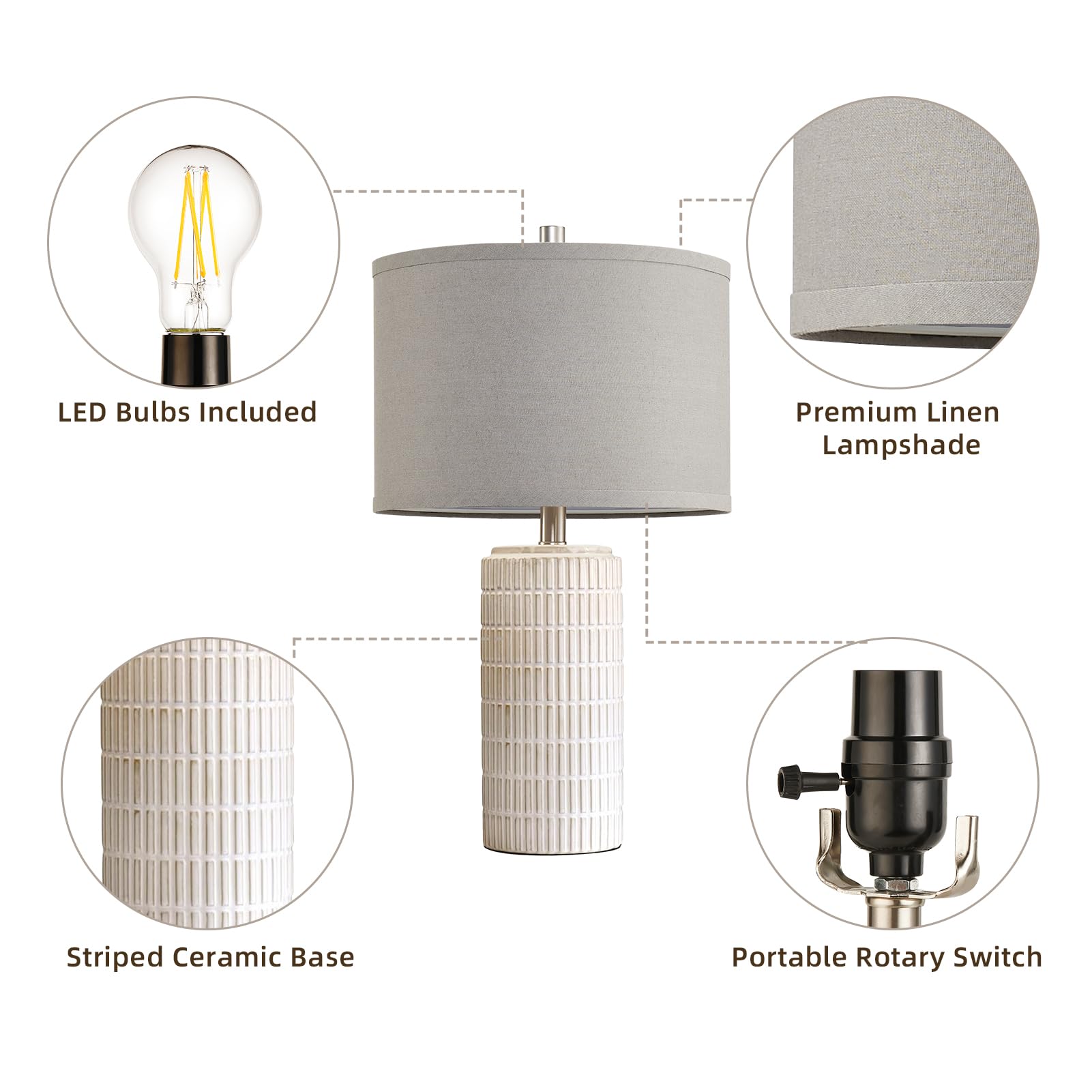 Aieampdo 23'' Set Of 2 Ceramic Table Lamps, Farmhouse Bedside Lamp For Bedroom Living Room Nightstand Entryway, Side Table Lamps