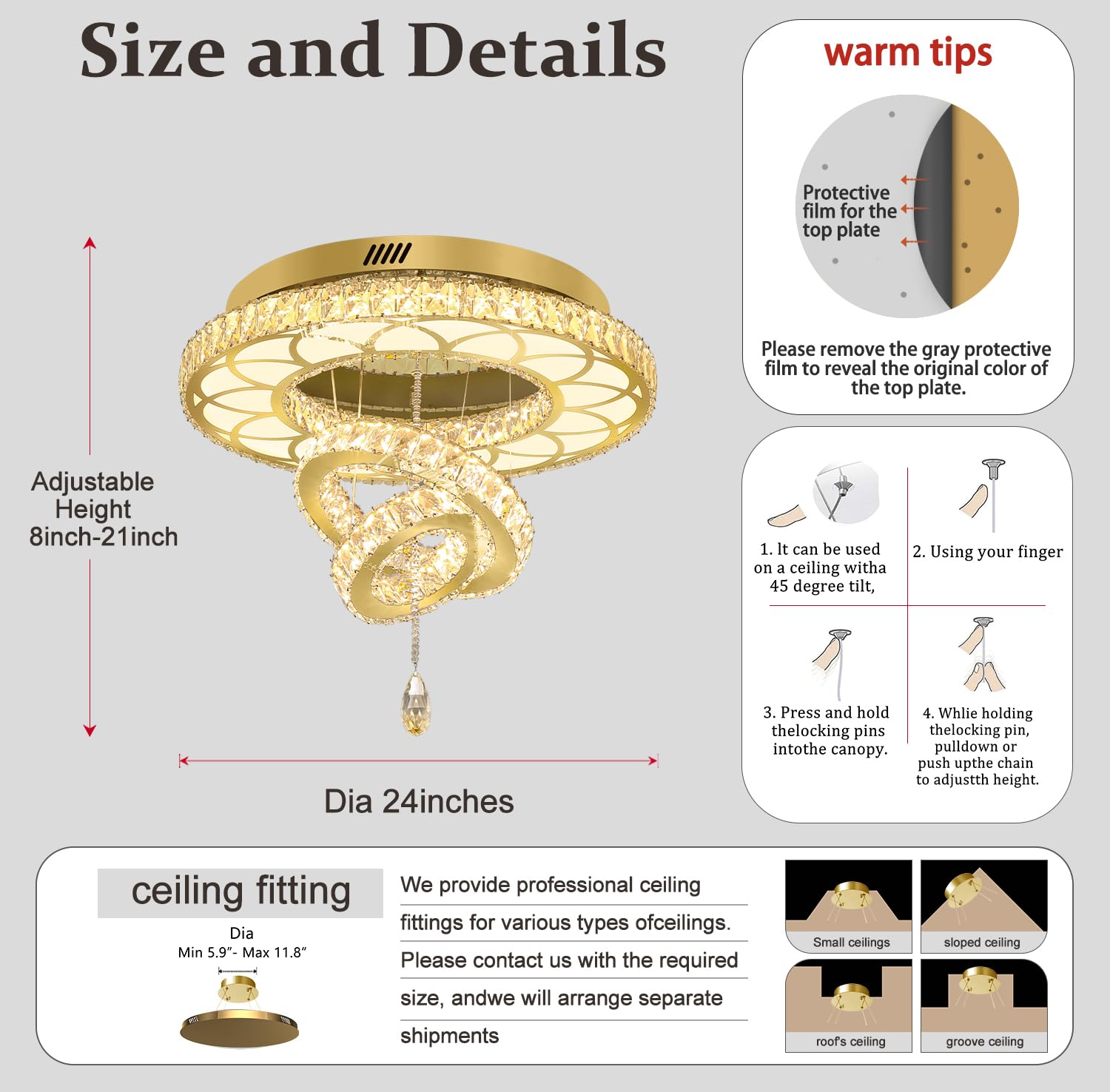Flashing God Dia 24'' Crystal Chandelier Modern Ceiling Light Fixture Lamp Raindrop Flush Mount Round Chandelier For Dining Room