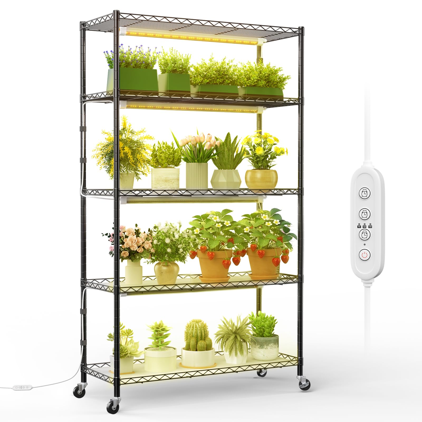 FREELICHT DIY Plant Shelf with Grow Light, 5-Tier, 2FT 5000K 120W(4x30W), Full Spectrum, Metal Plant Stand with Adjustable Rack 
