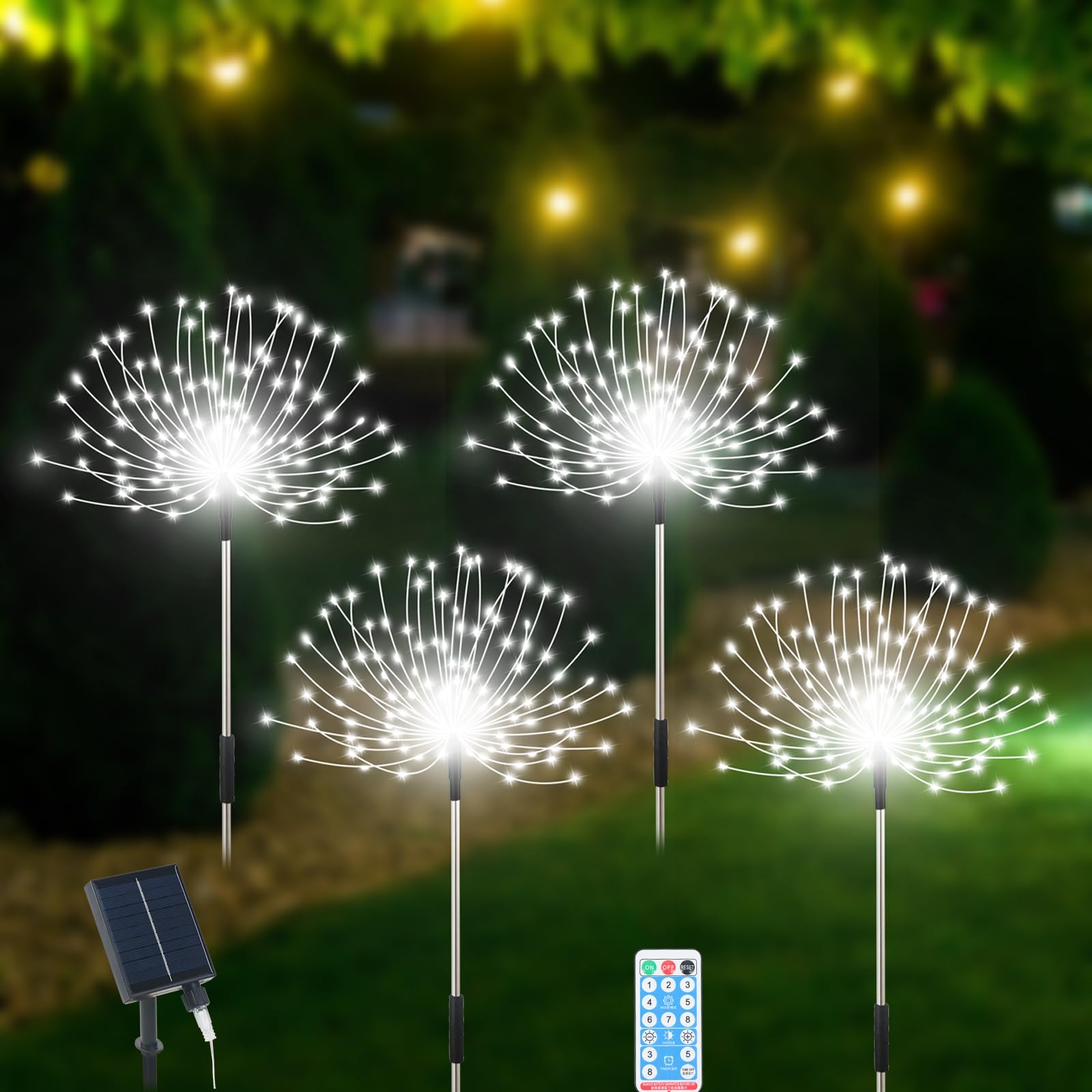 Slyuexu Solar Garden Lights Outdoor Waterproof, 4 Pack Total 480 LED Solar Firework Lights Decorative with 8 Lighting Modes Outs