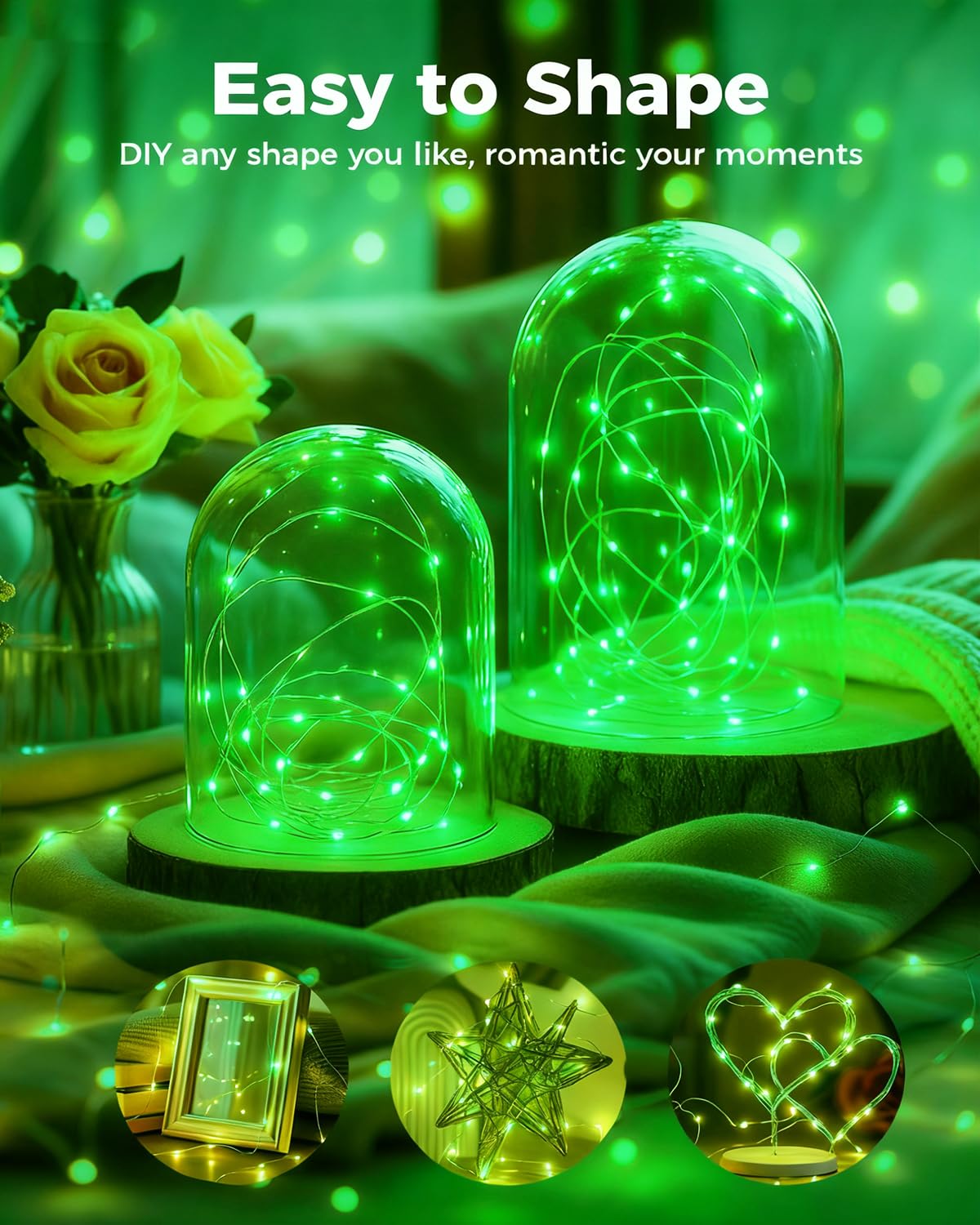btfarm 6 Pack Fairy Lights, 7FT 20 LED Mini String Lights, Waterproof Silver Wire, Green, Model BL20G-6