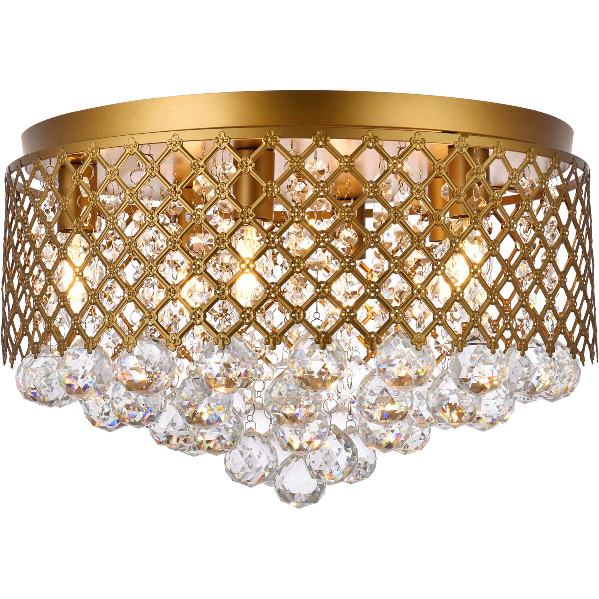 Living District Tully 6-Light Contemporary Metal Flush Mount in Brass and Clear