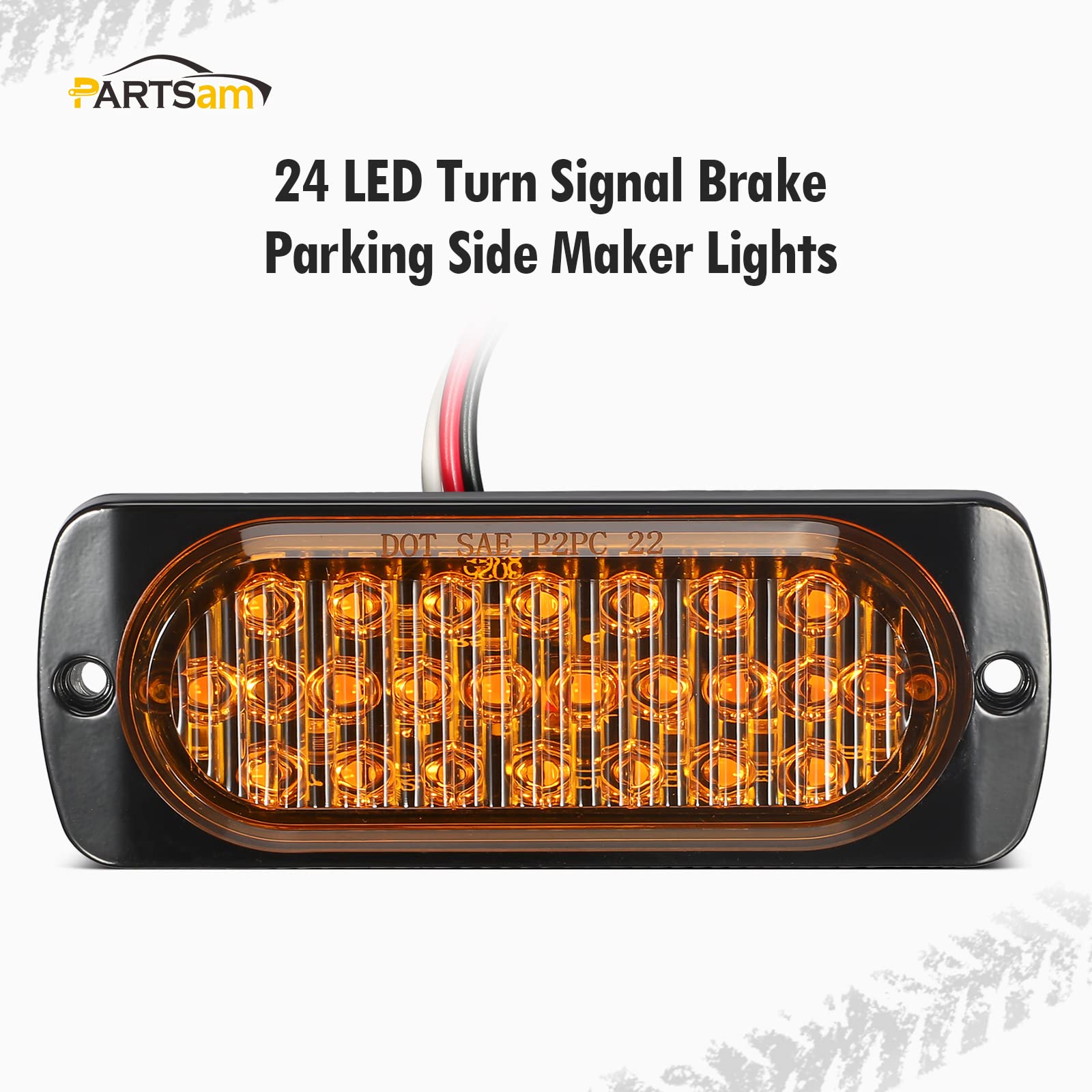 Partsam 2Pcs 4.4'' Amber 24 Led Turn Signal Side Marker Lights [Dot Approved], Ip67 Waterproof Amber Lens Aluminum Housing Surfa