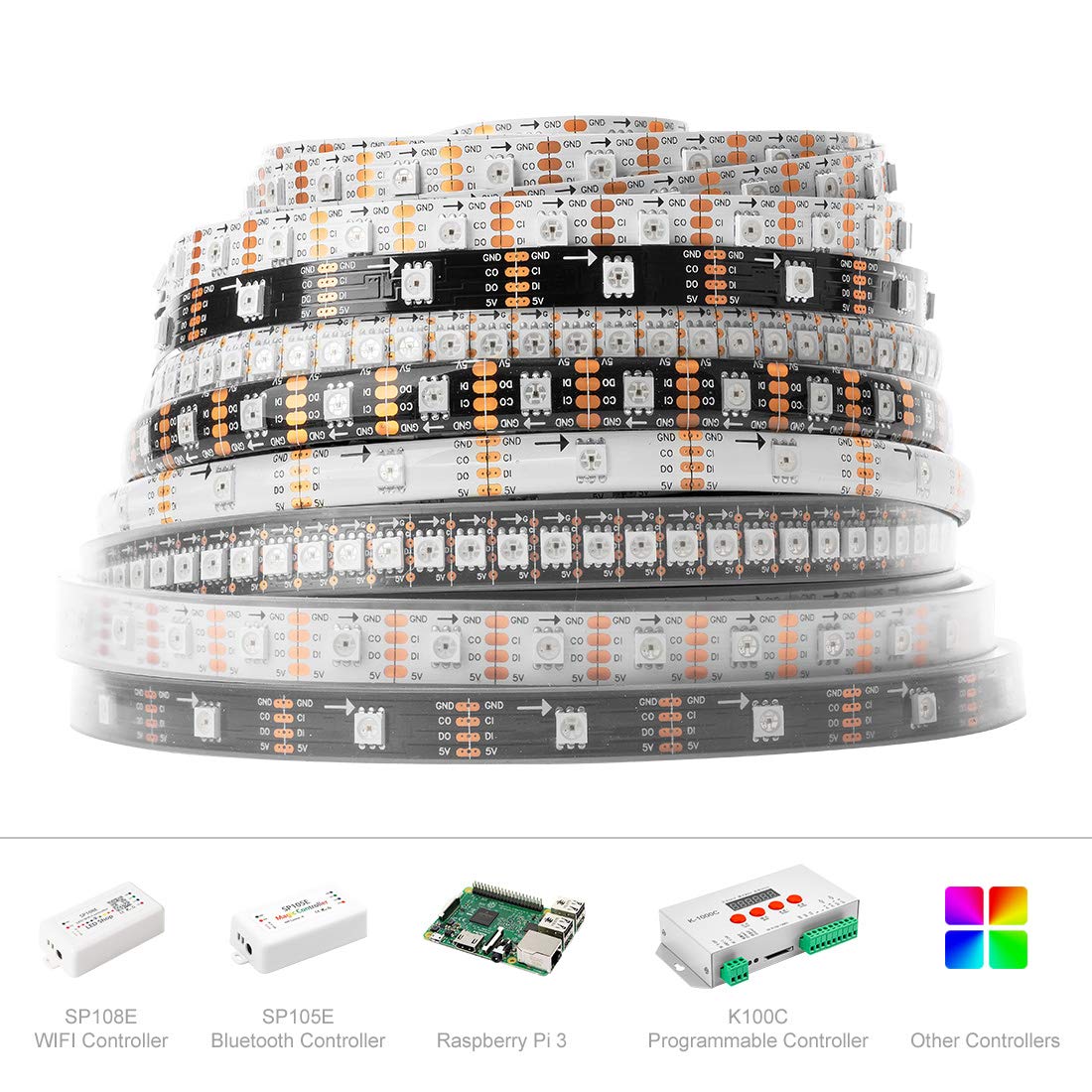 Btf-Lighting Sk9822(Similar To Apa102C) Individually Addressable 16.5Ft 5M 60 Pixels/Leds/M 300Leds Non-Waterproof Black Pcb Data And Clock Separately Dc5V Full Color