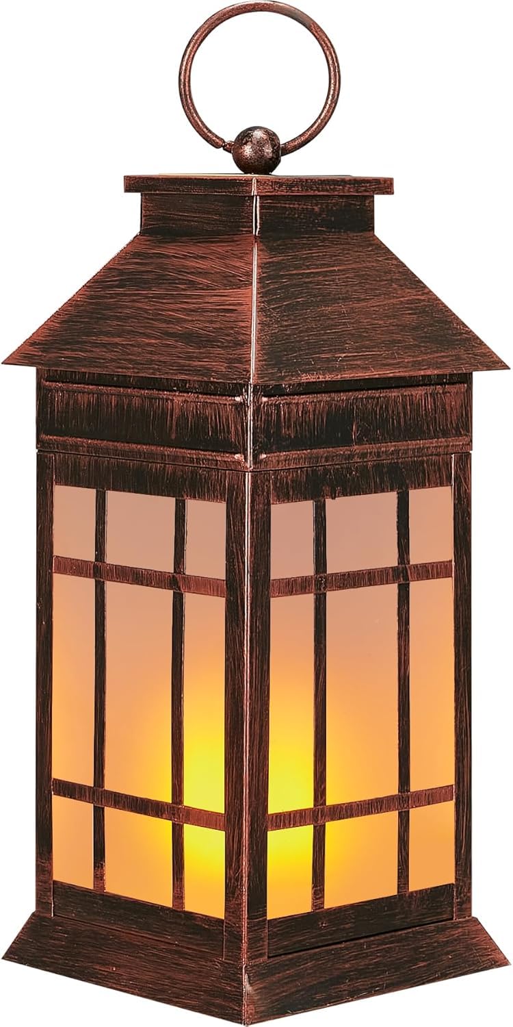 18 Glass Solar Lanterns Outdoor Waterproof, Large Solar Flickering Flame Lantern, Outdoor Lantern Decorative Metal Garden Light 