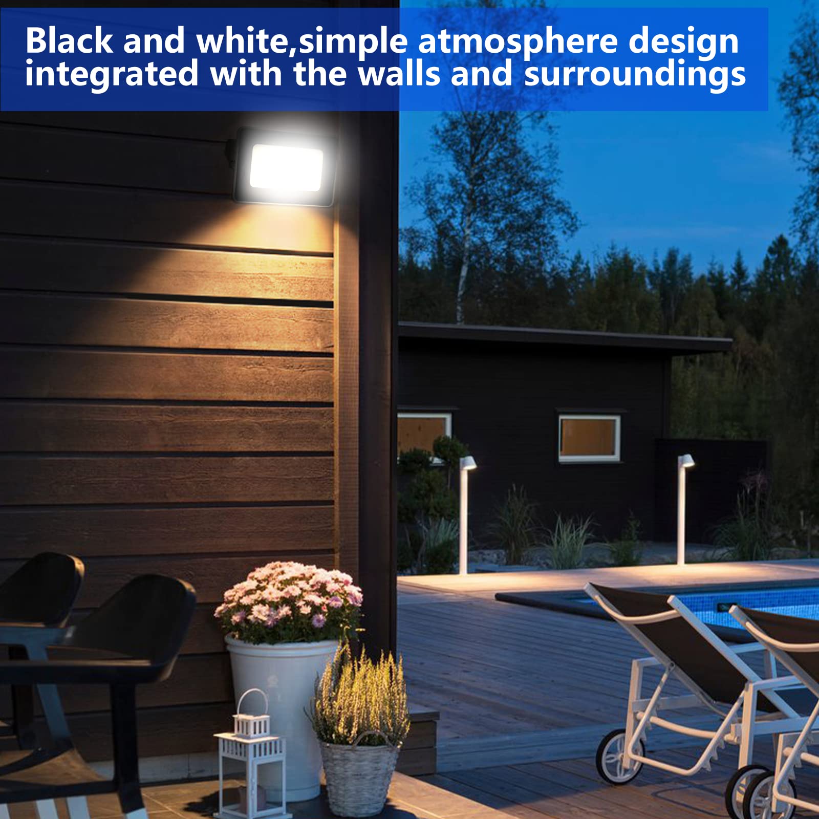 UFOND 100W LED Flood Lights, 10000 Lumens, Portable Waterproof, Adjustable Angle, 2 Pack - White/Black