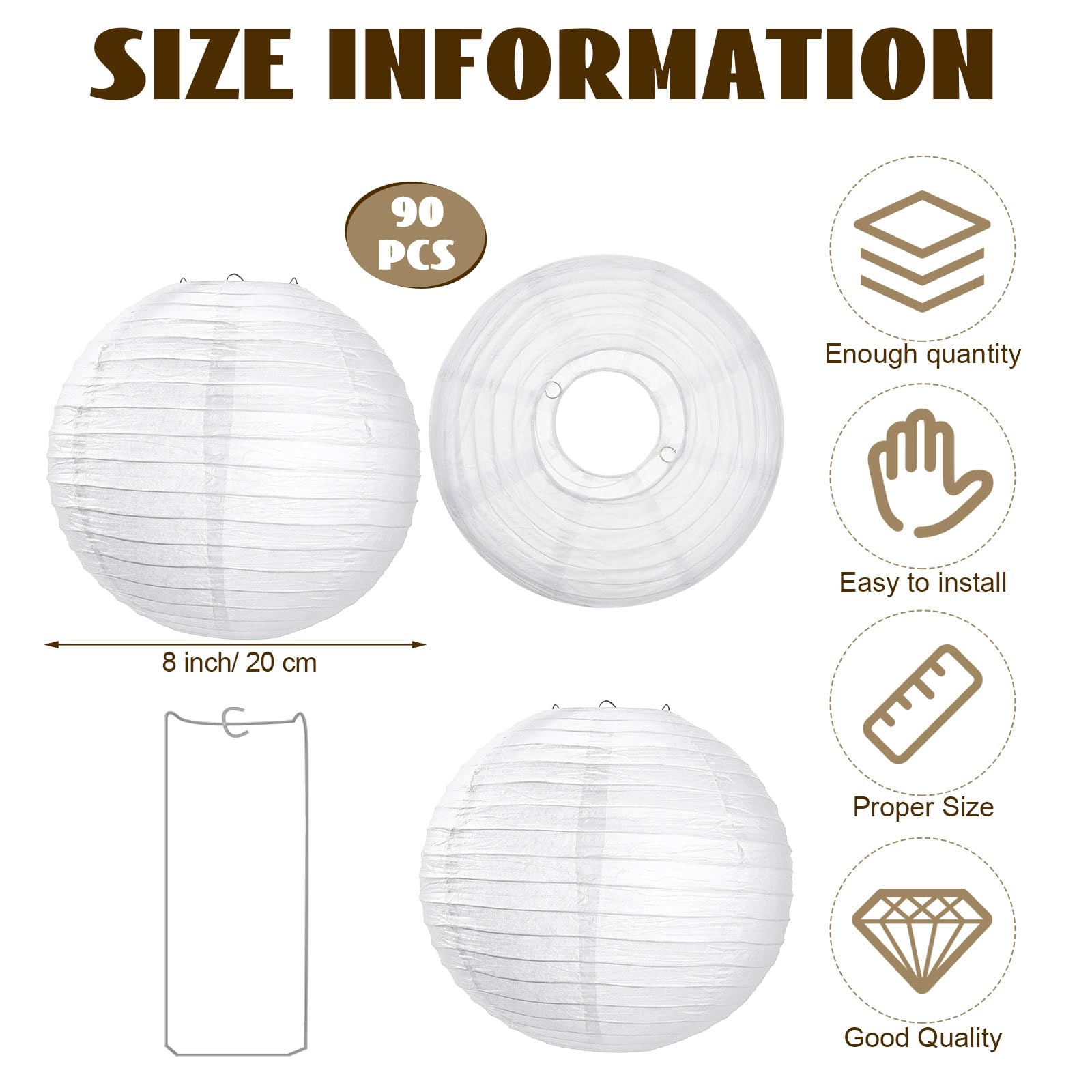 Treela 90 Pack White Chinese Japanese Paper Lanterns Decorative Hanging Ball Lanterns Round Paper Lantern Lamps For Wedding Birthday Party Baby Shower Home Decorations (8 Inch)