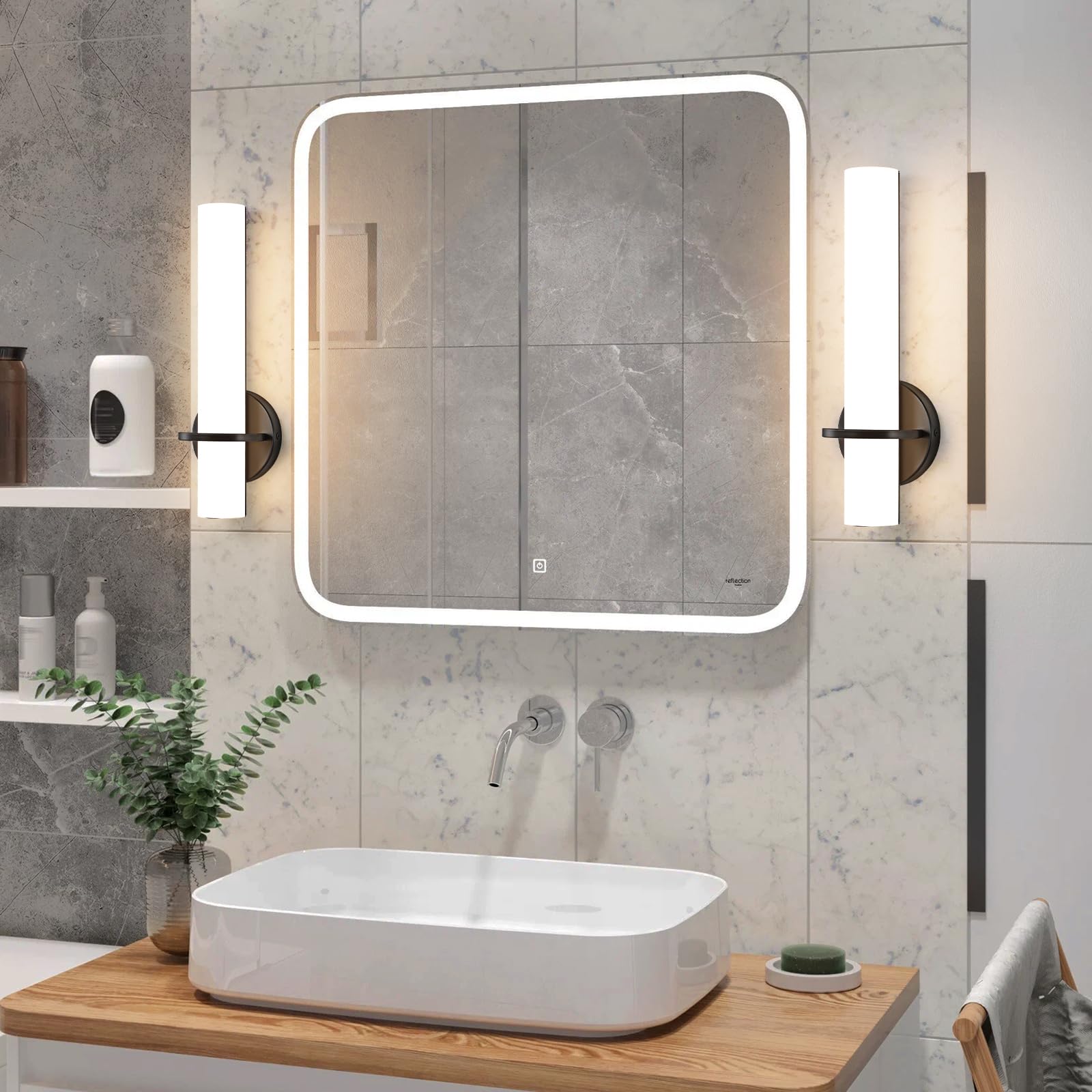 AIJIASI Wall Sconce Light Set of 2 - Dimmable LED, 15W, Black Metal, Acrylic Shade, Model 8001WL-14BK-US-2P