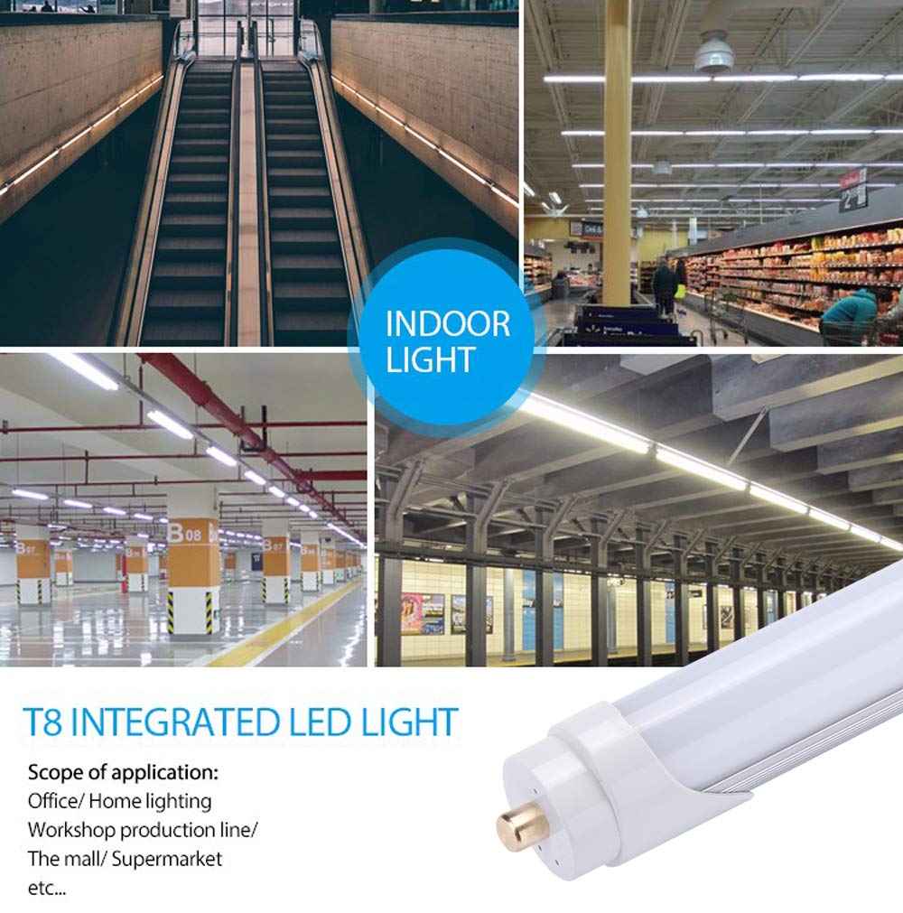 Trlife 8Ft Led Tube Light, T8 8Ft Led Bulbs 45W 5000K Daylight White Fa8 Base Led Bulbs, Fluorescent Light Bulbs Replacement, Fr