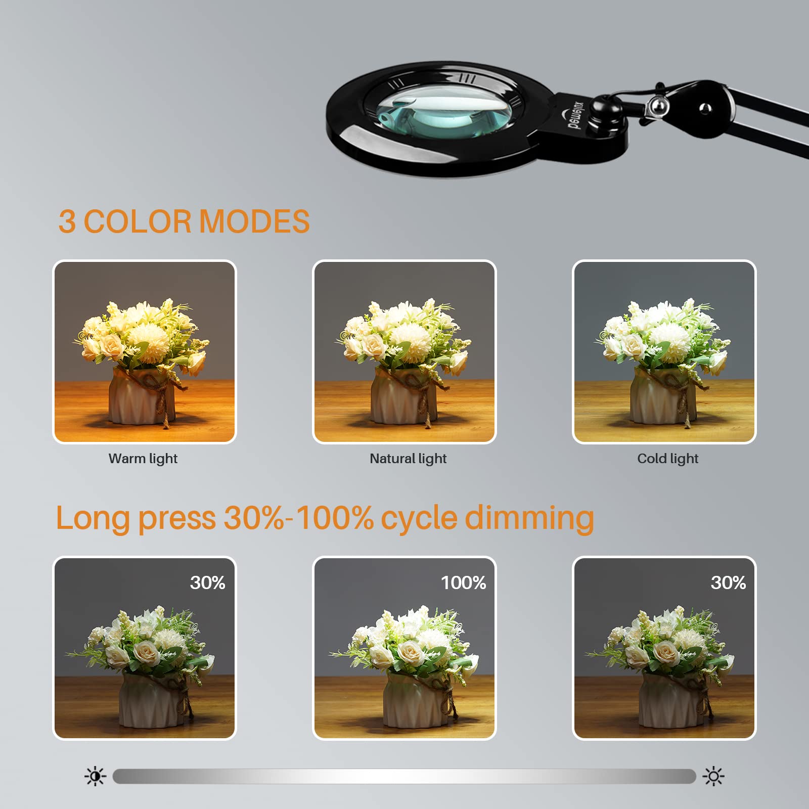 bemelux Bifocals Magnifying Desk Lamp, 5 Diopter & 20 Diopter, 6in Lens, 1200 Lumens, Black, Model BLUX9006LED