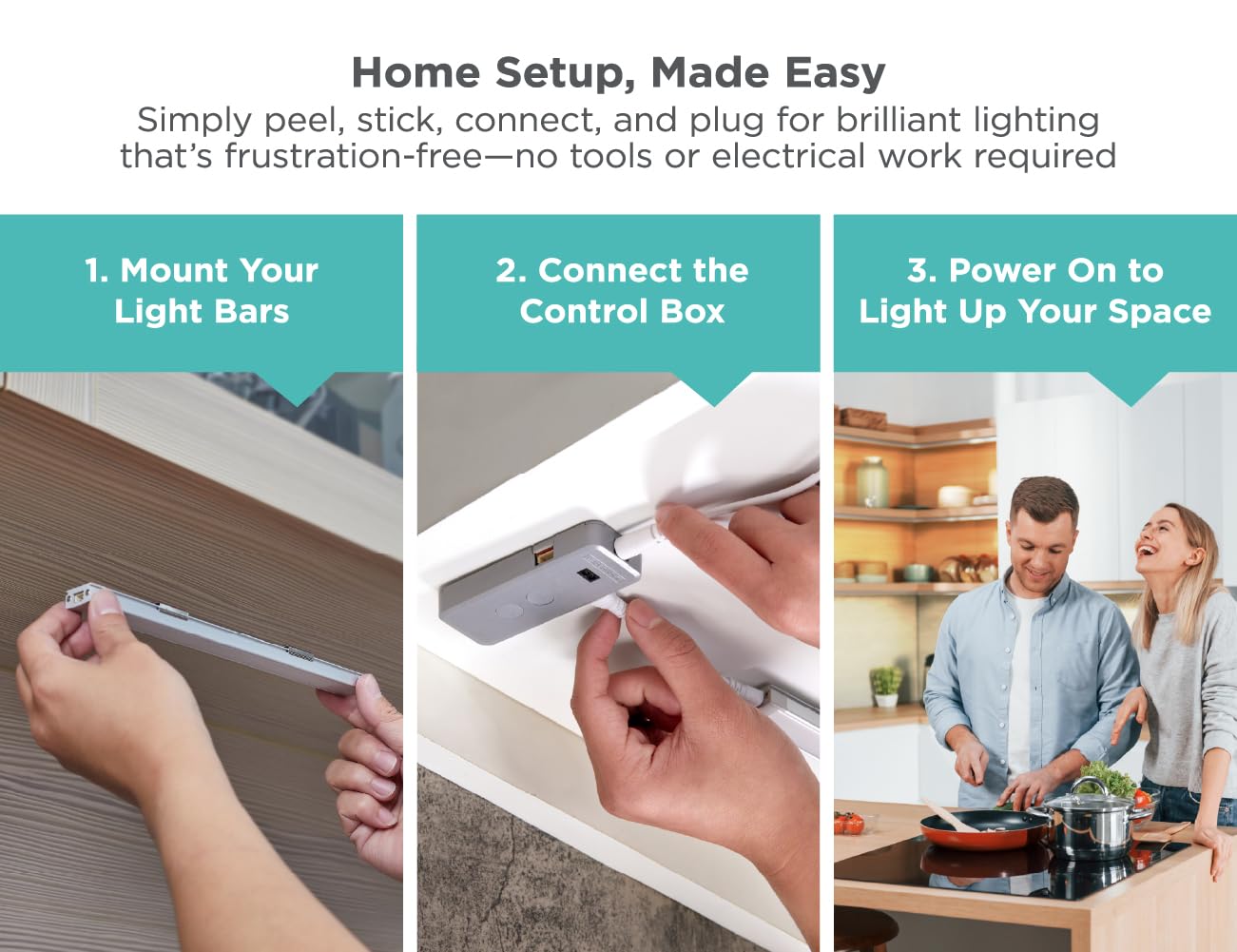 BLACK+DECKER LED Under Cabinet Light Kit, Motion Sensor, Dimmable, 3 Bars, White, Model LEDUC9-3CCT
