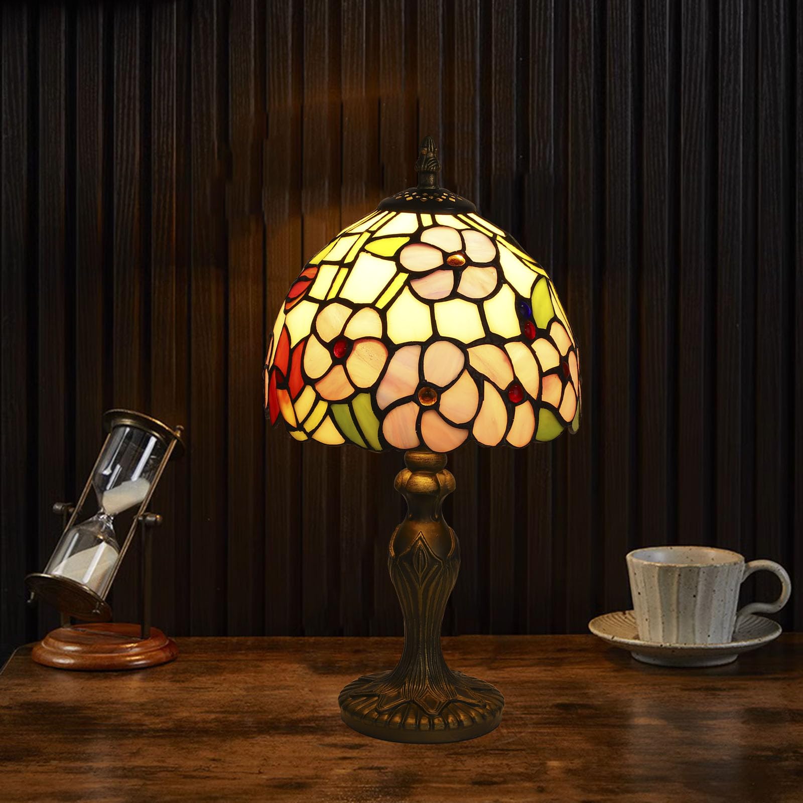 Tiffany Small Table Lamp 3 Color Temperatures Plum Blossom Flower Stained Glass Table Lamps For Living Room Bedroom Bedside Nigh
