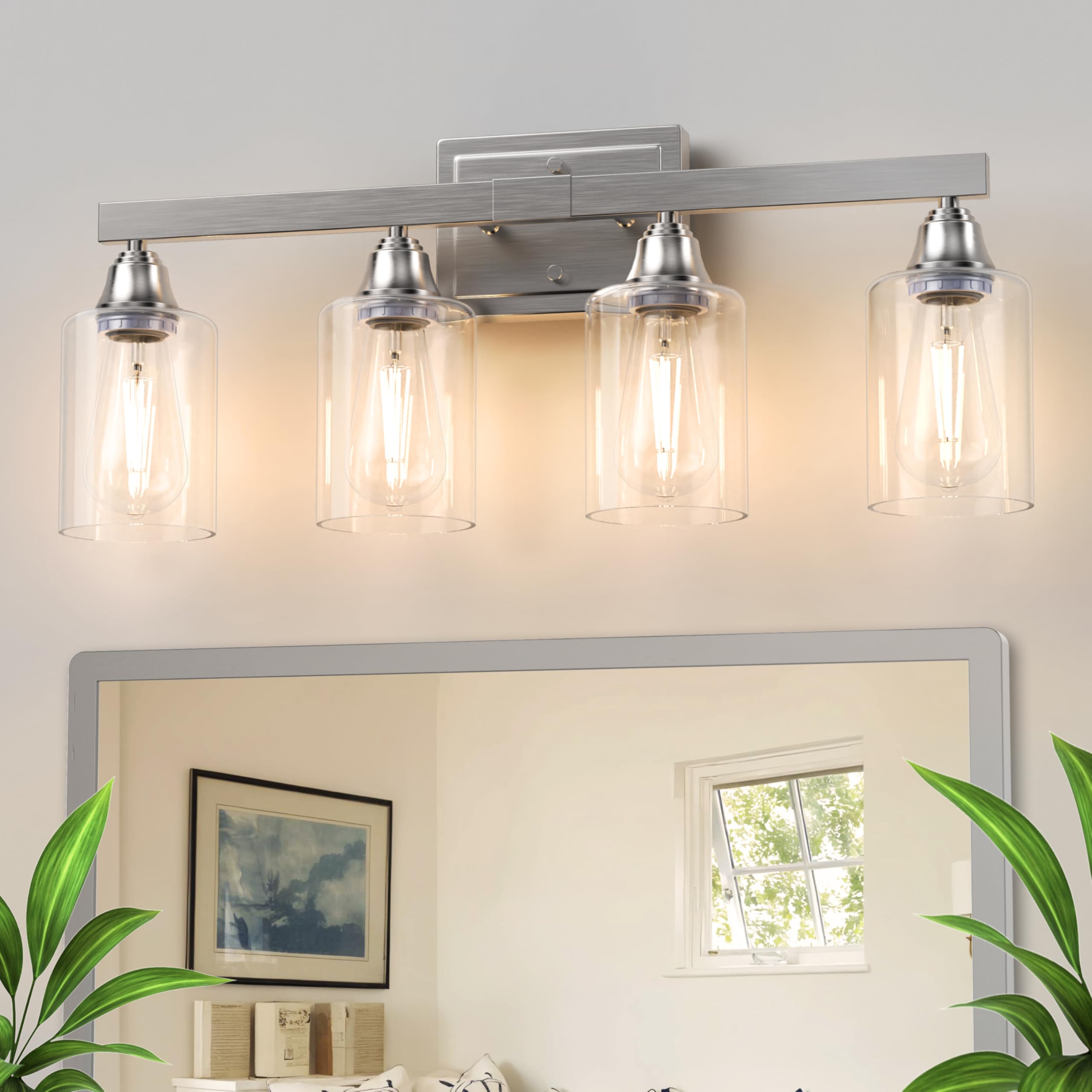 Volisun 4-Light Bathroom Light Fixtures, Brushed Nickel Bathroom Vanity Light Over Mirror, Modern Vanity Light For Bathroom, Bat