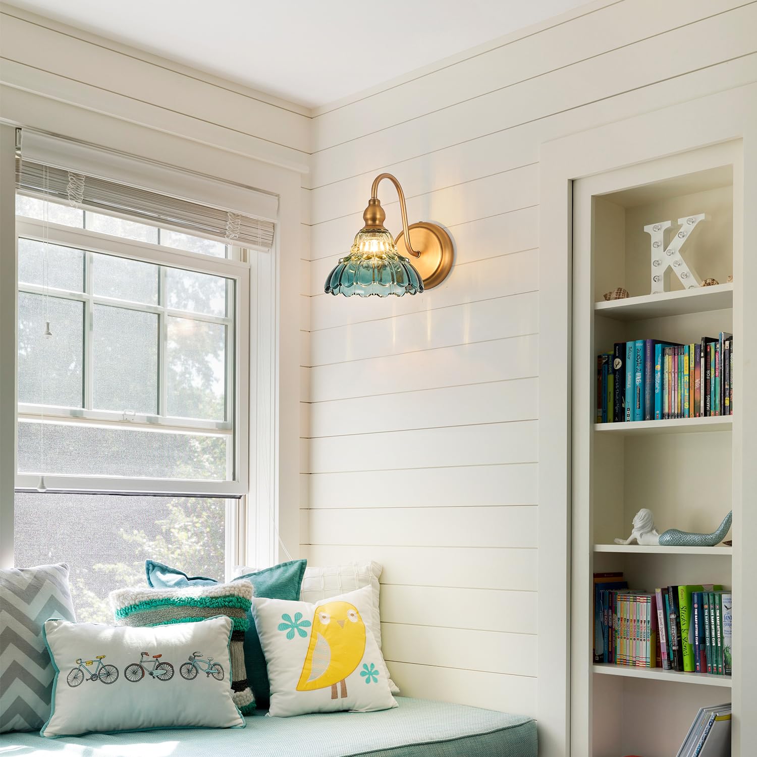 Tlolgt Vintage Wall Sconce Yellow And Blue Gradient Wall Light Bedside Wall Lamp Matte Brass Bedroom Light Fixtures In Door Lighting Fixture For Living Room Hallway Corridor