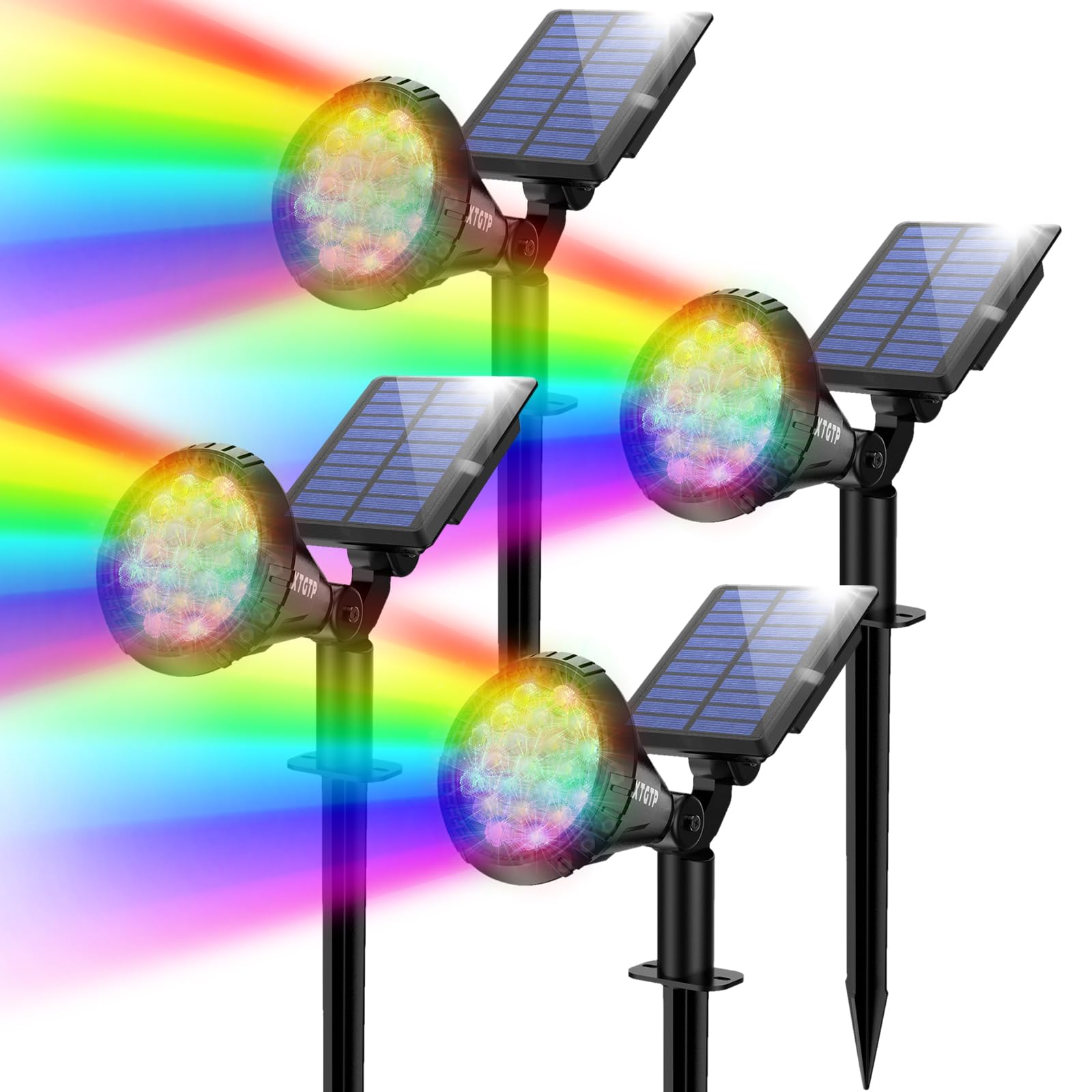 Xtgtp Solar Spot Lights, Color Changing, 180° Adjustable, Ip67 Waterproof, 4 Pack For Garden & Pool