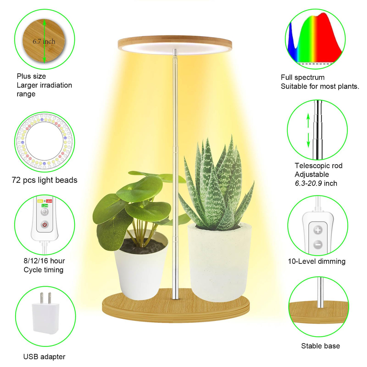 yadoker plant grow light Yadoker Plant Grow Light for Indoor Plant Bamboo Mini LED Grow Light Garden Height Adjustable Automatic Timer with 8/12/16 Hours