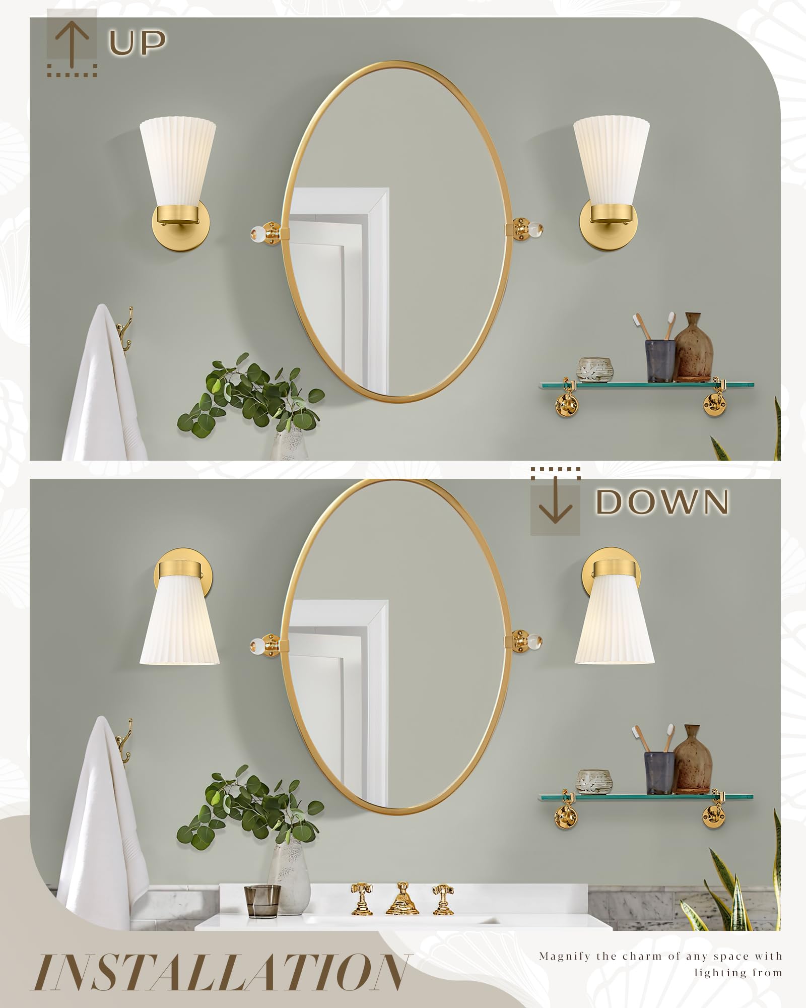 Gold Wall Sconces Set Of Two  Hwh Modern Bathroom Vanity Sconce Wall Lighting Indoor Wall Lamp With Frosted White Striped Glass  5Hzg97B-2Pk Bg