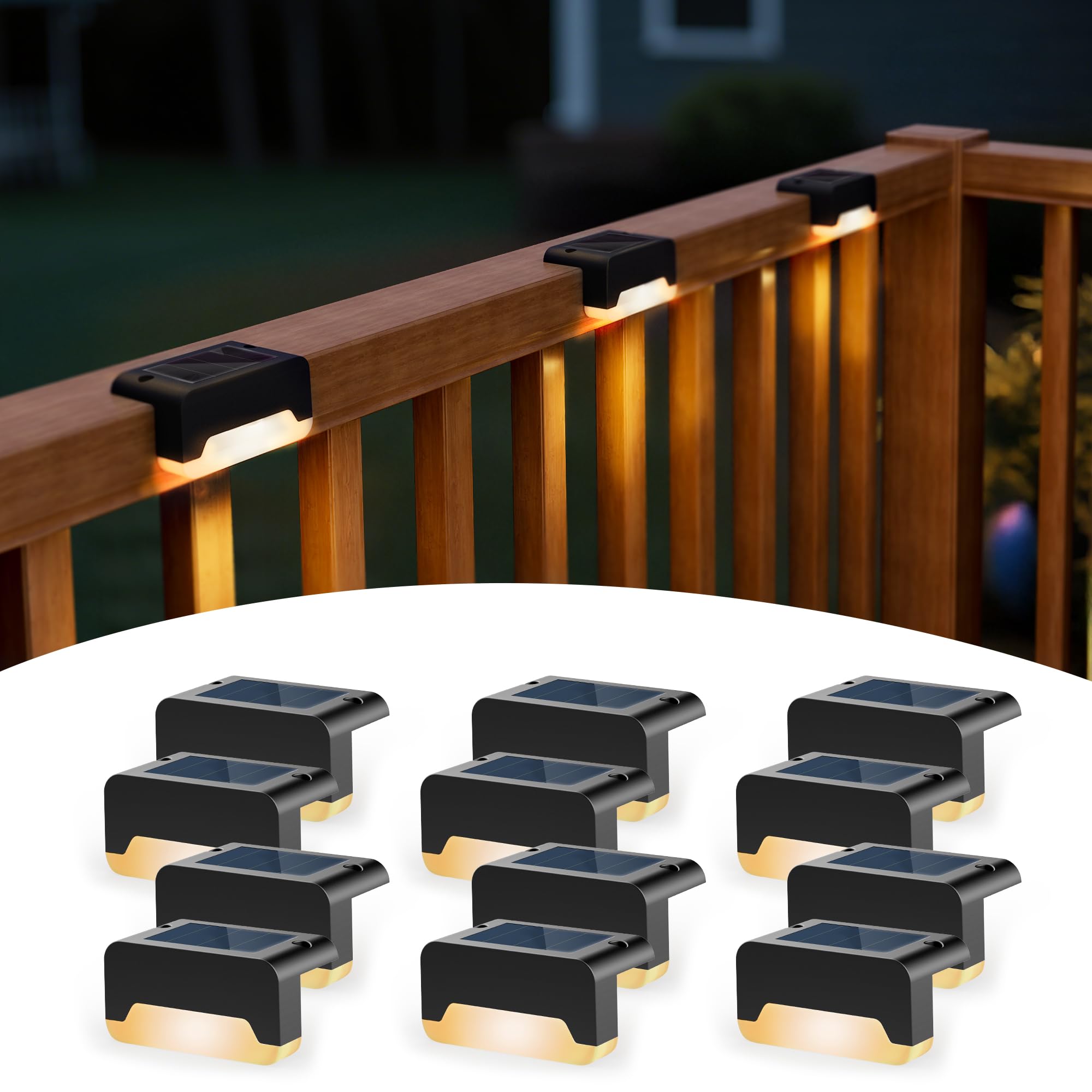 SOLPEX Solar Deck Lights  Solar Step Lights for Outside Waterproof Led Stair Light for Outdoor Fence  Balcony  Patio  Railing  Front Porch  Yard and Pathway(12pack Warm White)