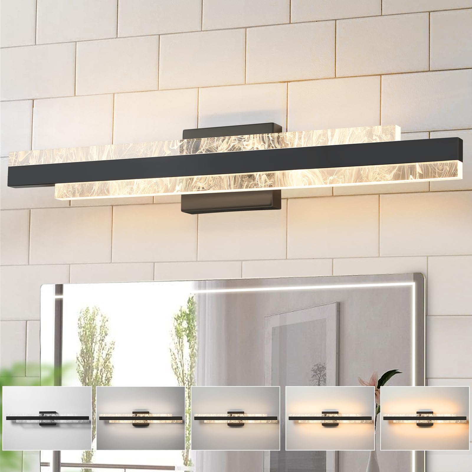 Hahzt Modern Bathroom Vanity Light: Matte Black 32 Inch 28W Dimmable Led Bath Bar Light Fixtures Over Mirror - Wall Sconce Picture Lights For Paintings Cabinets Bedroom 3000K
