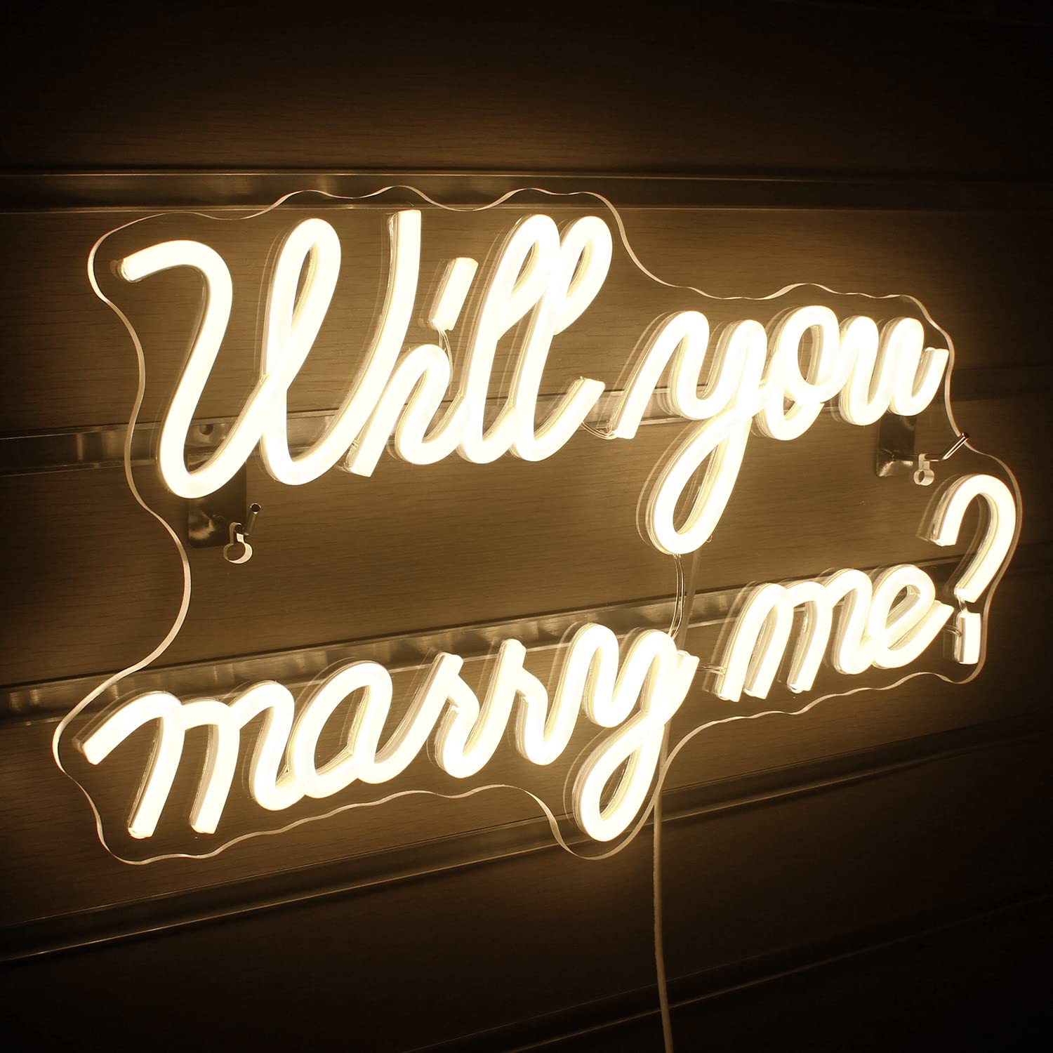 Wanxing Neon Sign - Will You Marry Me LED Wall Decor - Warm White - 16.5 x 9.8 inches - USB Powered for Weddings and Proposals