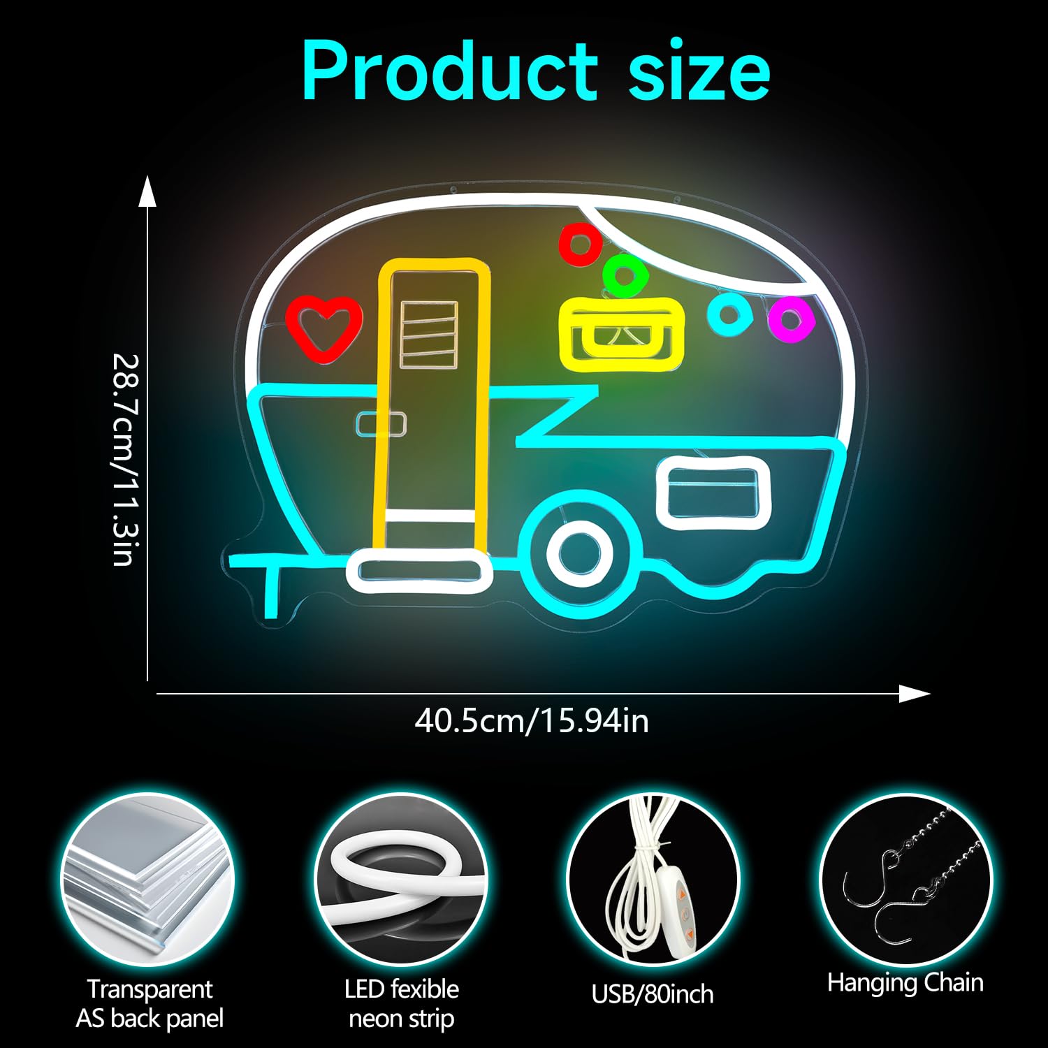 Rv Neon Sign For Wall Decor Camper Led Sign Dimmable Camping Neon Light Up Sign For Camping Lovers Gift Campsite Decorations Rv Camper Party Touring Car Travel Trailers Backdrop