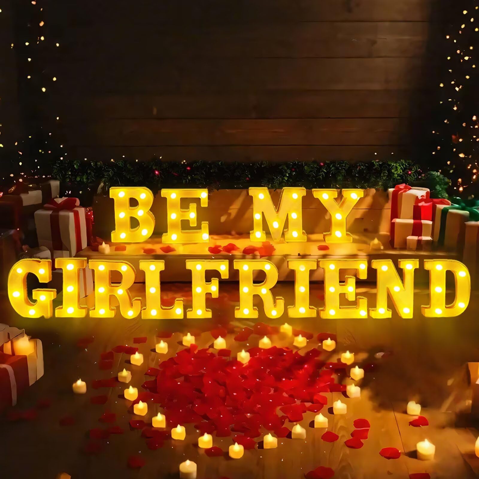 Ifncpf Be My Girlfriend Light Up Letters Proposing Decorations Set Includes 14 Led Light Letters And 1000 Rose Petals ValentineS Day Ornaments