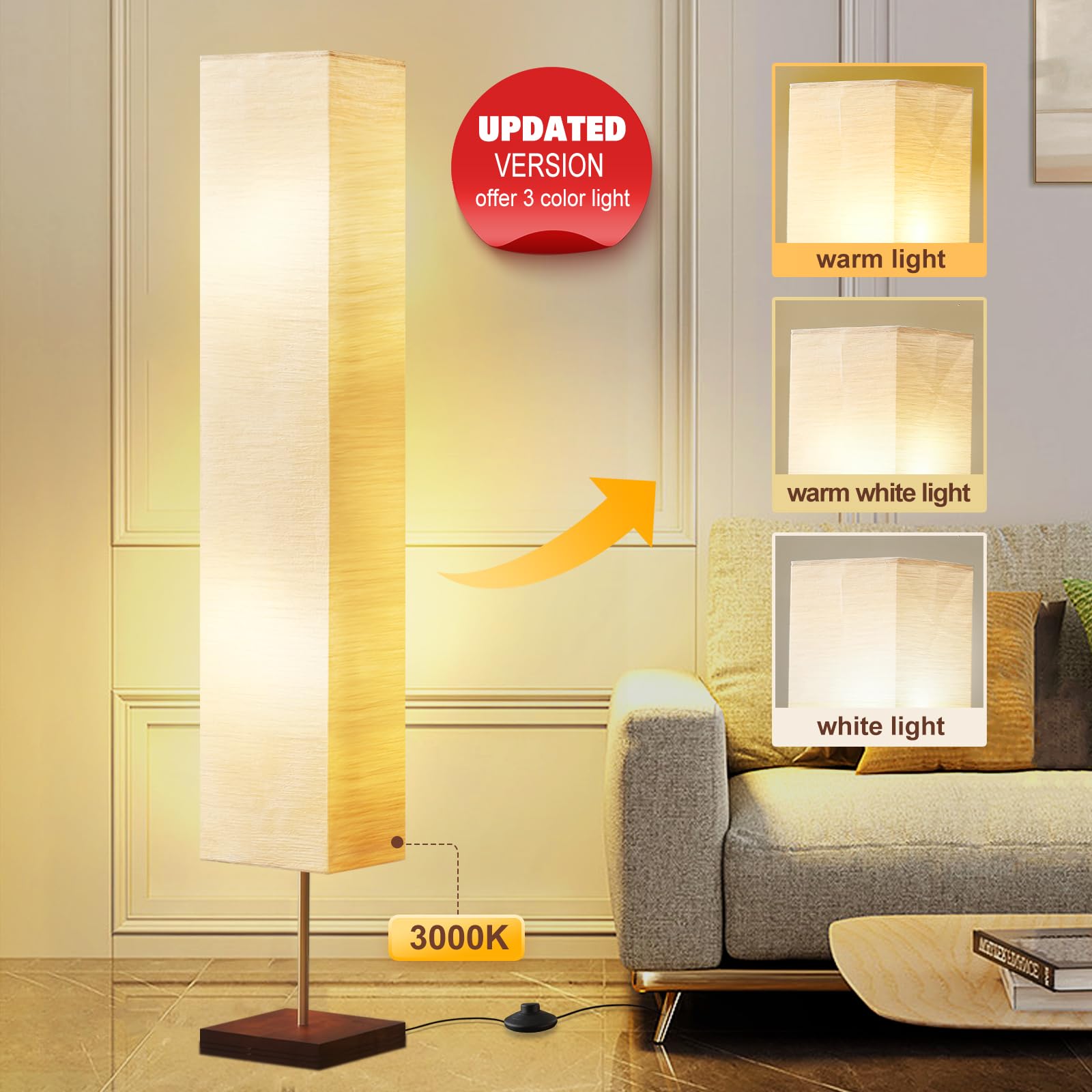 Gyrovu Floor Lamp For Living Room, Led Floor Lamp Column Floor Lamp Standing Lamp Corner Floor Lamp Modern Floor Lamp For Bedroo