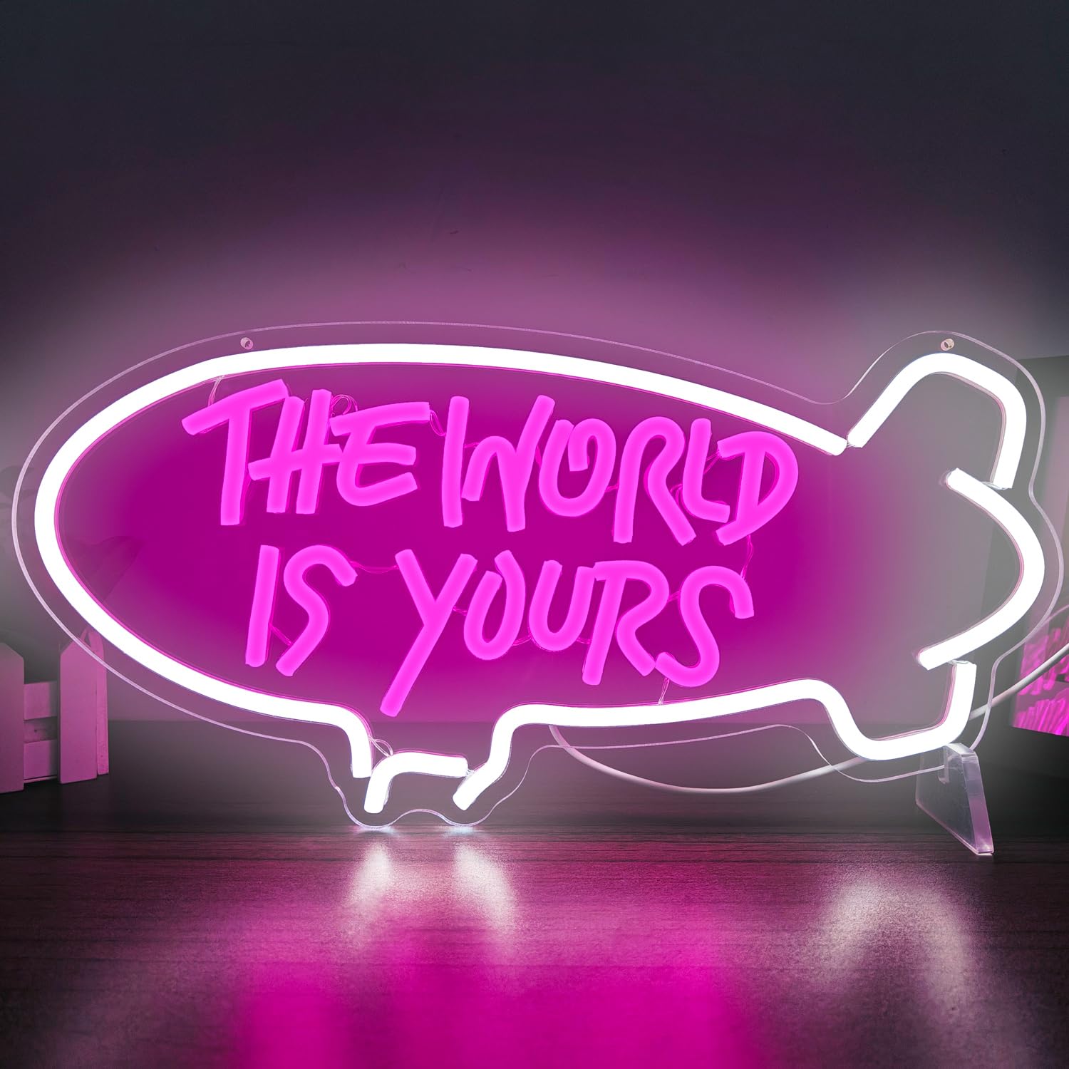 The World Is Yours Neon Signs for Wall Decor Dimmable Airship Led Neon Signs Light Up Signs for Bedroom Wedding Neon Lights Sign