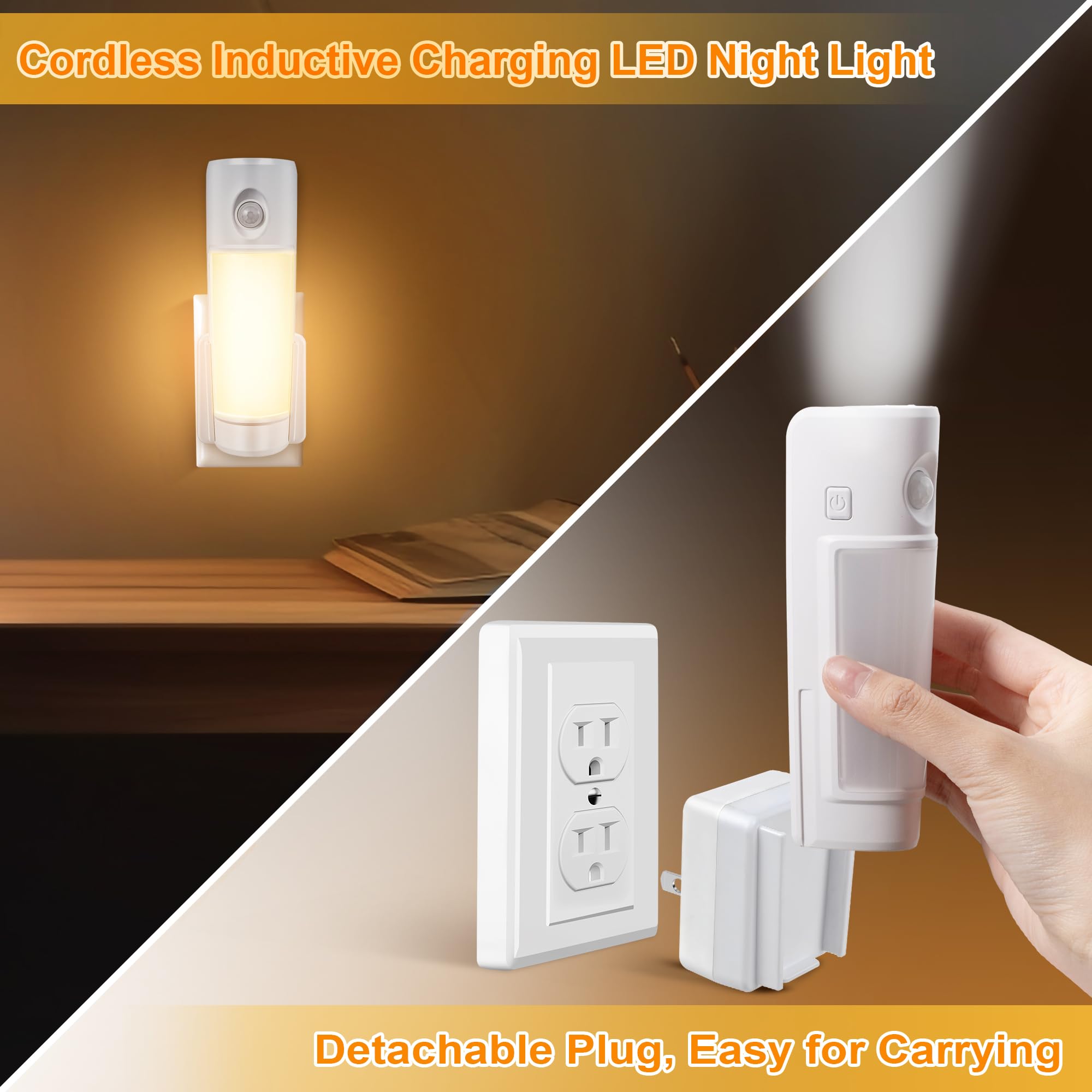 Enhon 4 in 1 LED Rechargeable Flashlights, 3 Pack Emergency Lights with Motion Sensor, Portable Power Outage Night Light - White