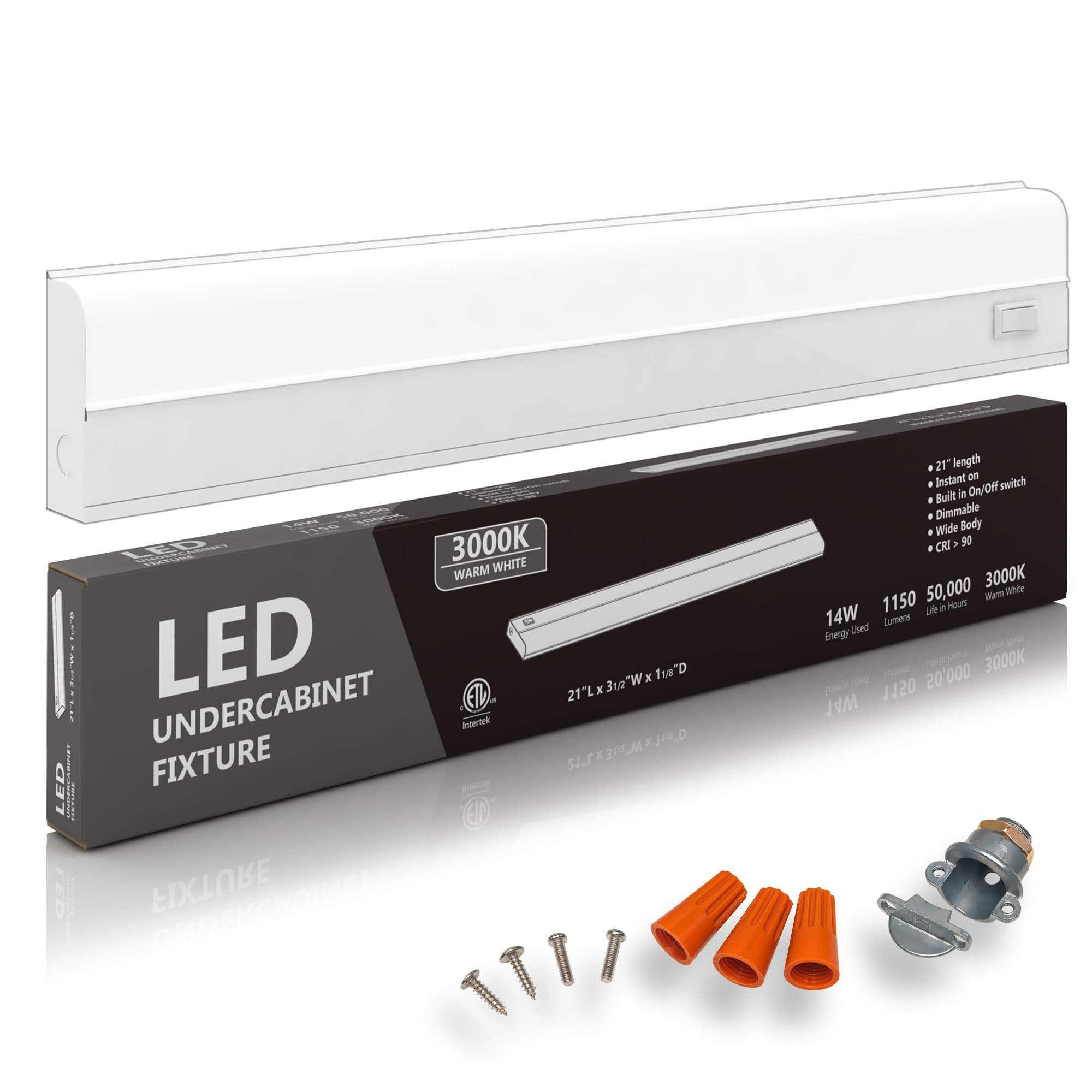 harrrrd Hardwired LED Under Cabinet Lighting, 14W, Dimmable, 21in, Metal, 3000K Soft White, Model L/UC24/16/XU/830