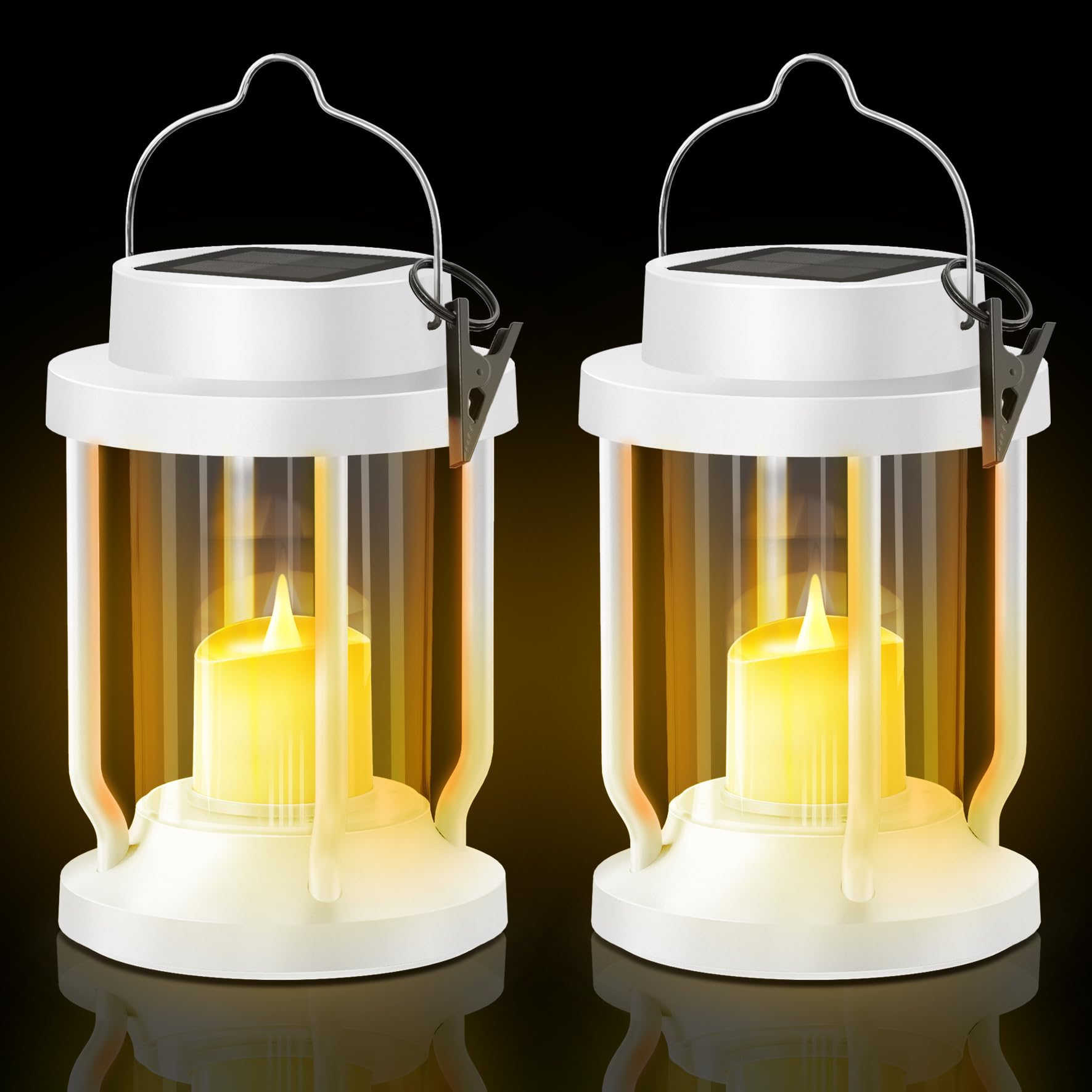 FriutShine Solar Lantern - Flameless Candle, Weatherproof for Outdoor/Indoor Use, 2 Pack, White, Model L01