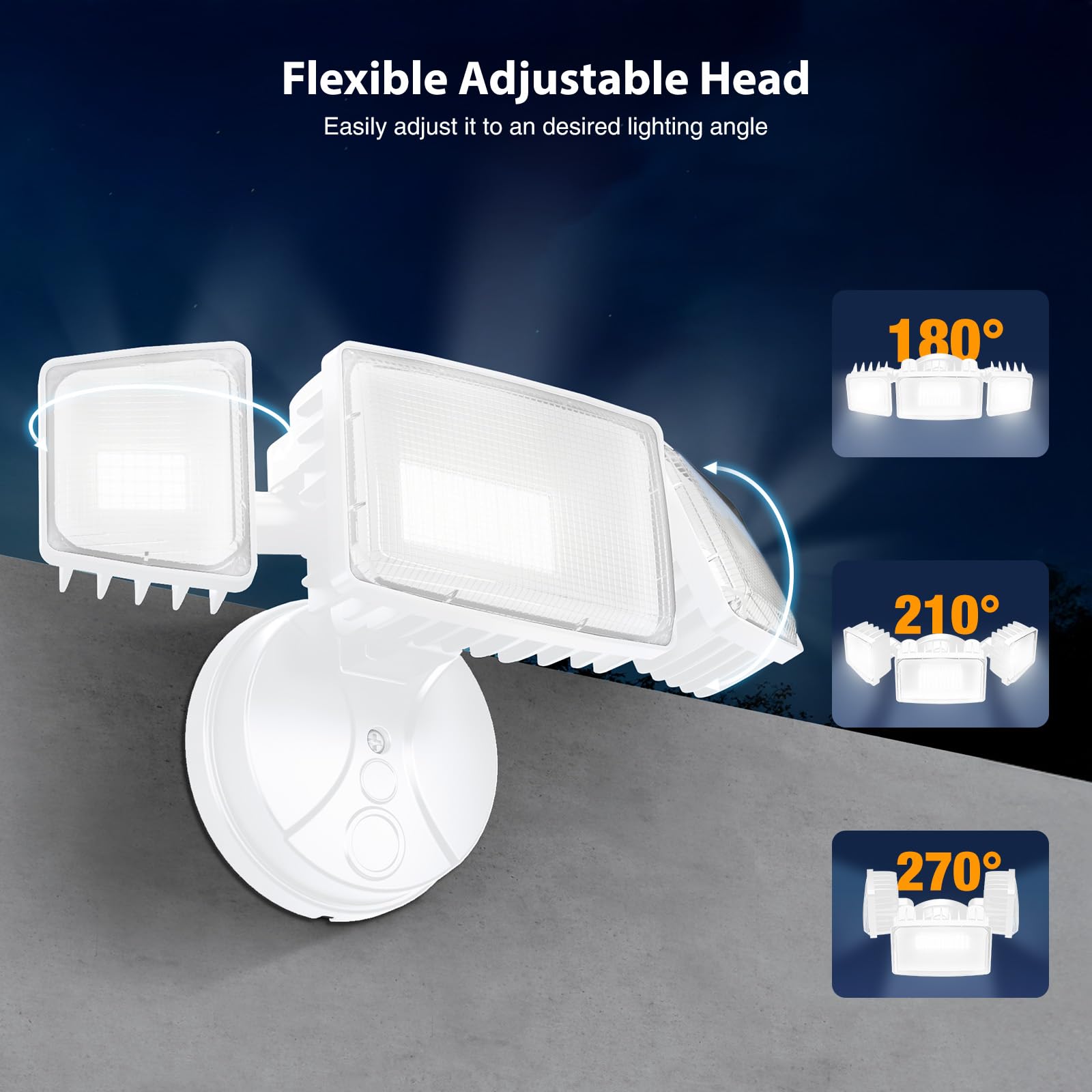 Onforu 80W 9000Lm Flood Lights Outdoor, Brightness Security Led Flood Lights With 3 Adjustable Heads, Switch Controlled, Ip66 Wa