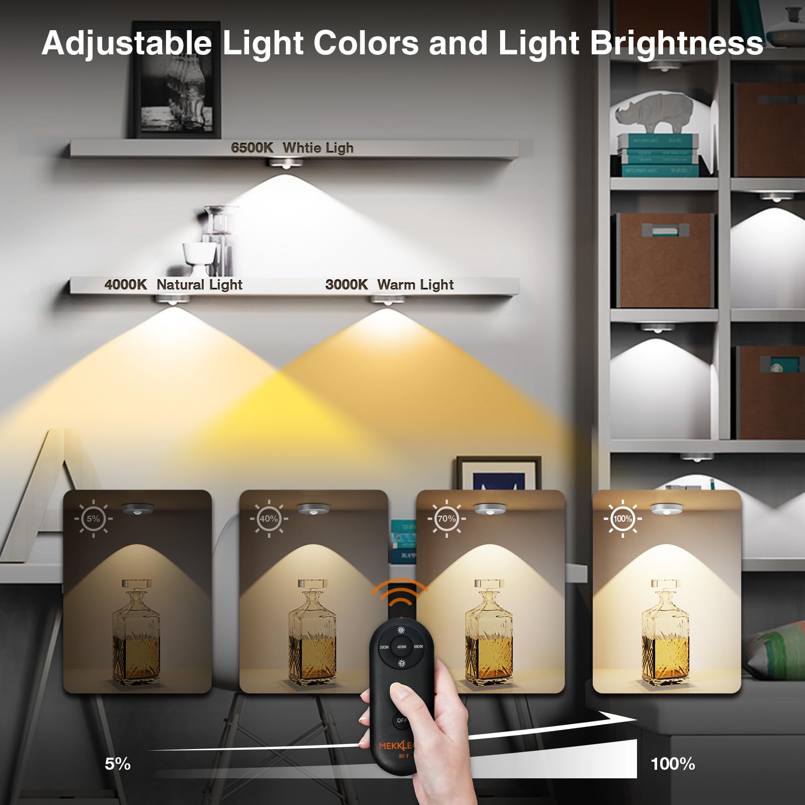 MEKKLEON Puck Lights - Rechargeable Wireless Under Cabinet Lights, 5 Pack, Silver, Model G3-G18