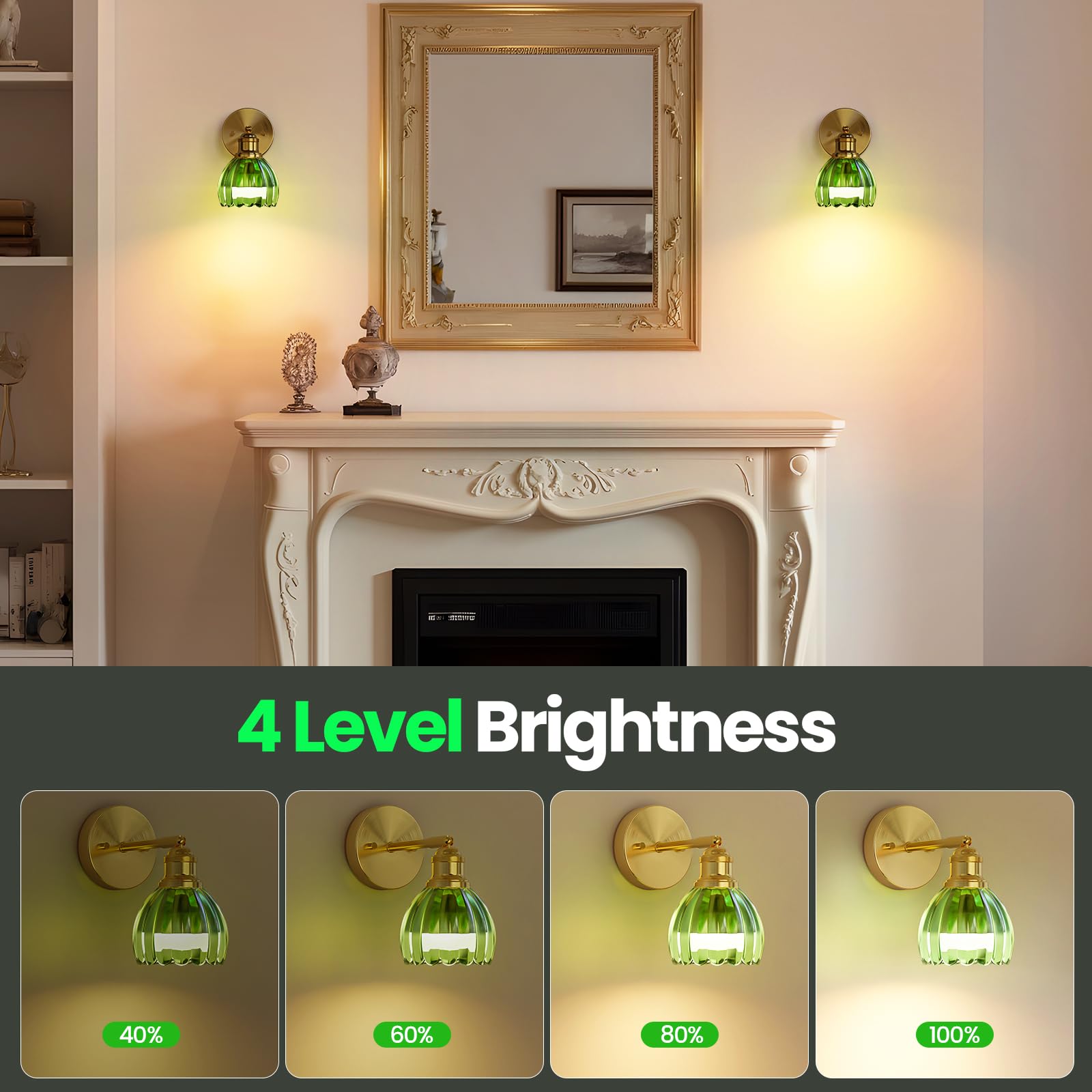 Niorsun Battery Operated Wall Sconce, Green Wireless Rechargeable Wall Lights With 5200Mah Dimmable Detachable Bulbs And Remote,