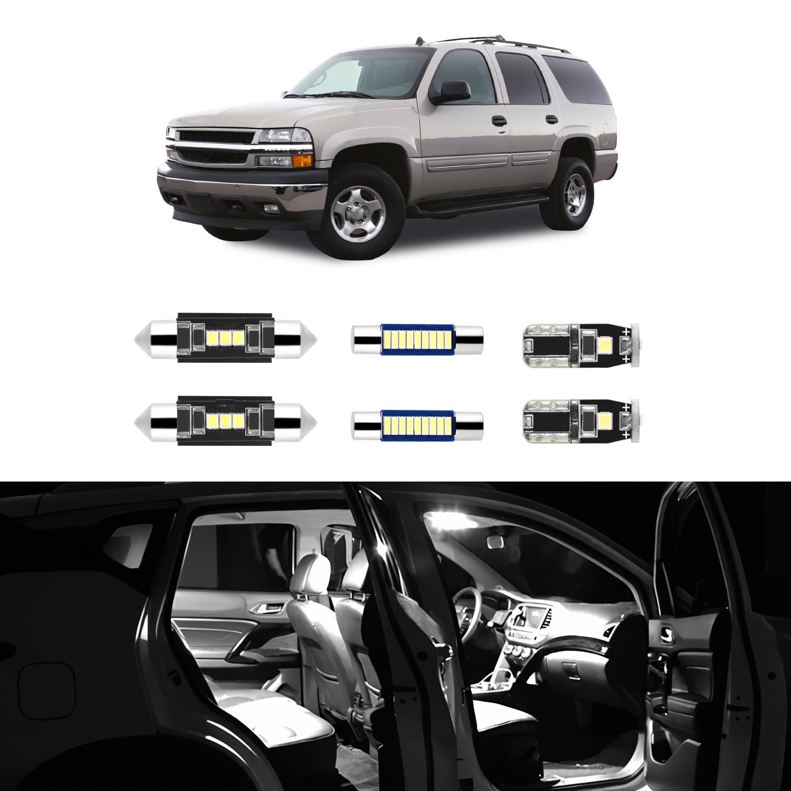 21Pcs Car Interior Lights: Super Bright Bulbs 6000K White Led For 2000 2001 2002 2003 2004 2005 2006 Chevy Tahoe/Suburban All Models Lighting Package Kit Includes Light Accessories + Install Tool
